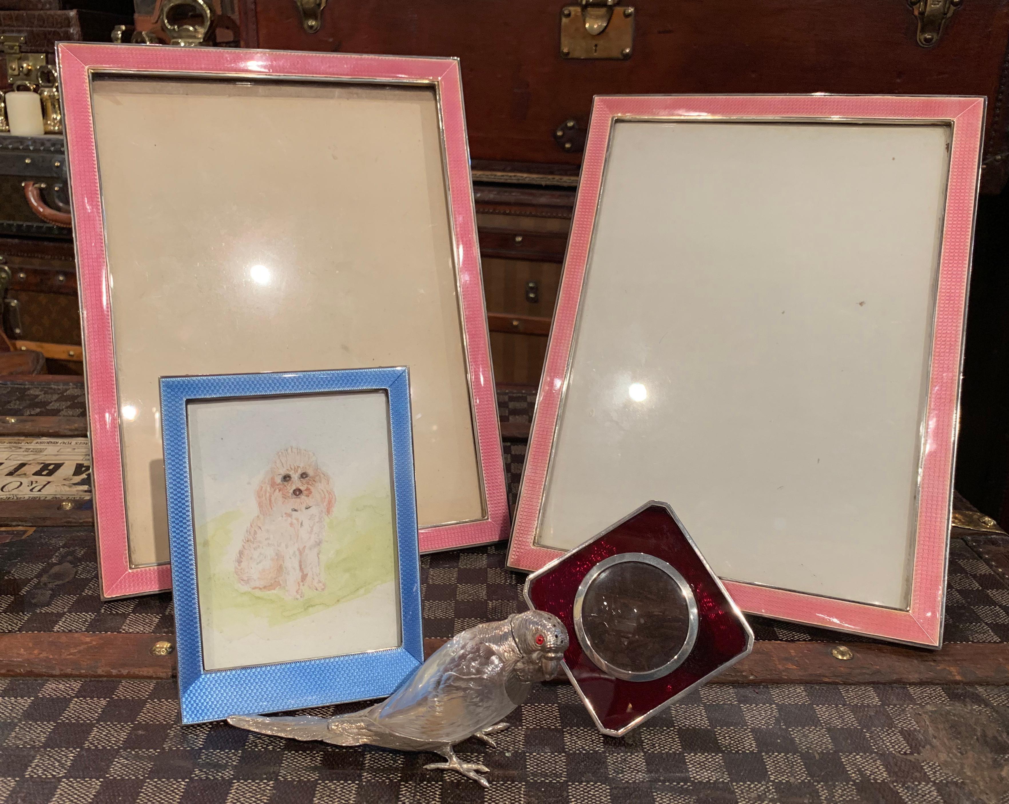 Very Large Pair of Art Deco Sterling Silver and Enamel Photograph Frames For Sale 2