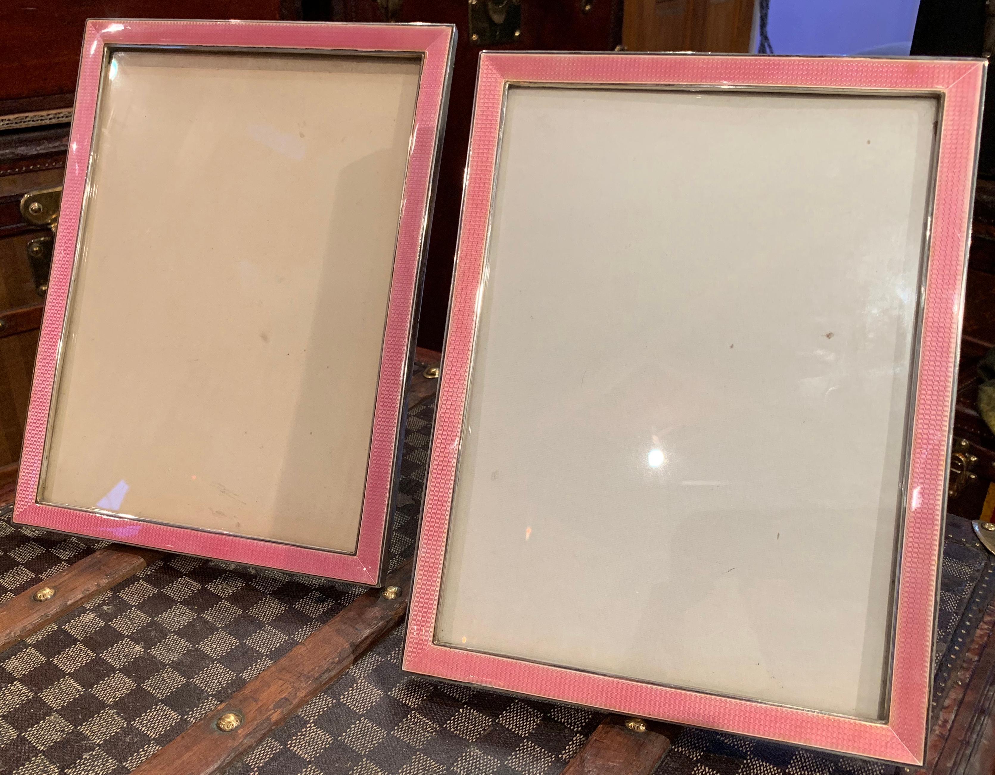 Very Large Pair of Art Deco Sterling Silver and Enamel Photograph Frames For Sale 3