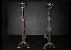 Very Large Pair of English Steel Firedogs