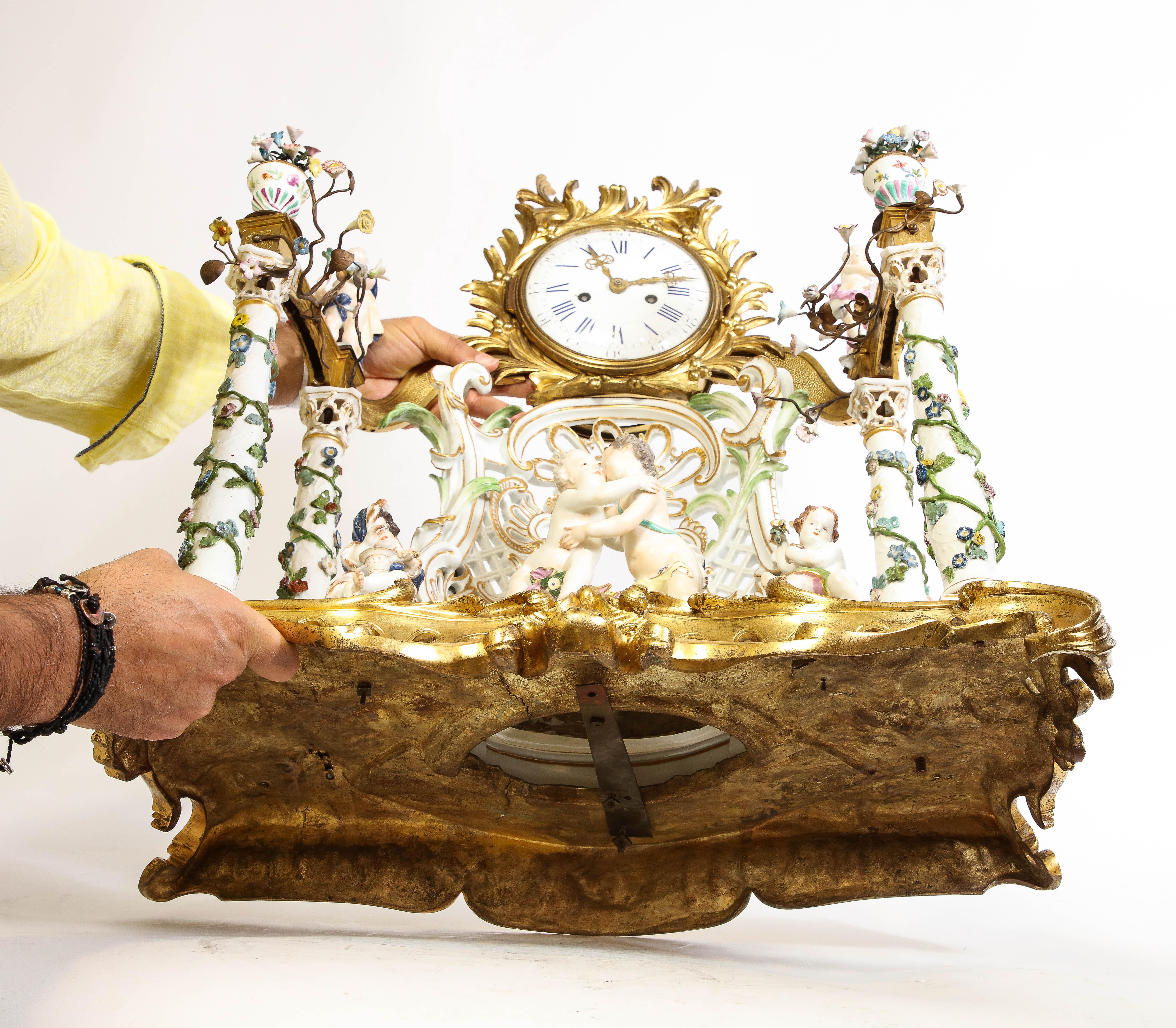 A Very Large Rare Meissen Porcelain 3 Piece Clock & Candelabra Garniture Set For Sale 8