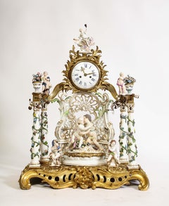 A Very Large Rare Meissen Porcelain 3 Piece Clock & Candelabra Garniture Set