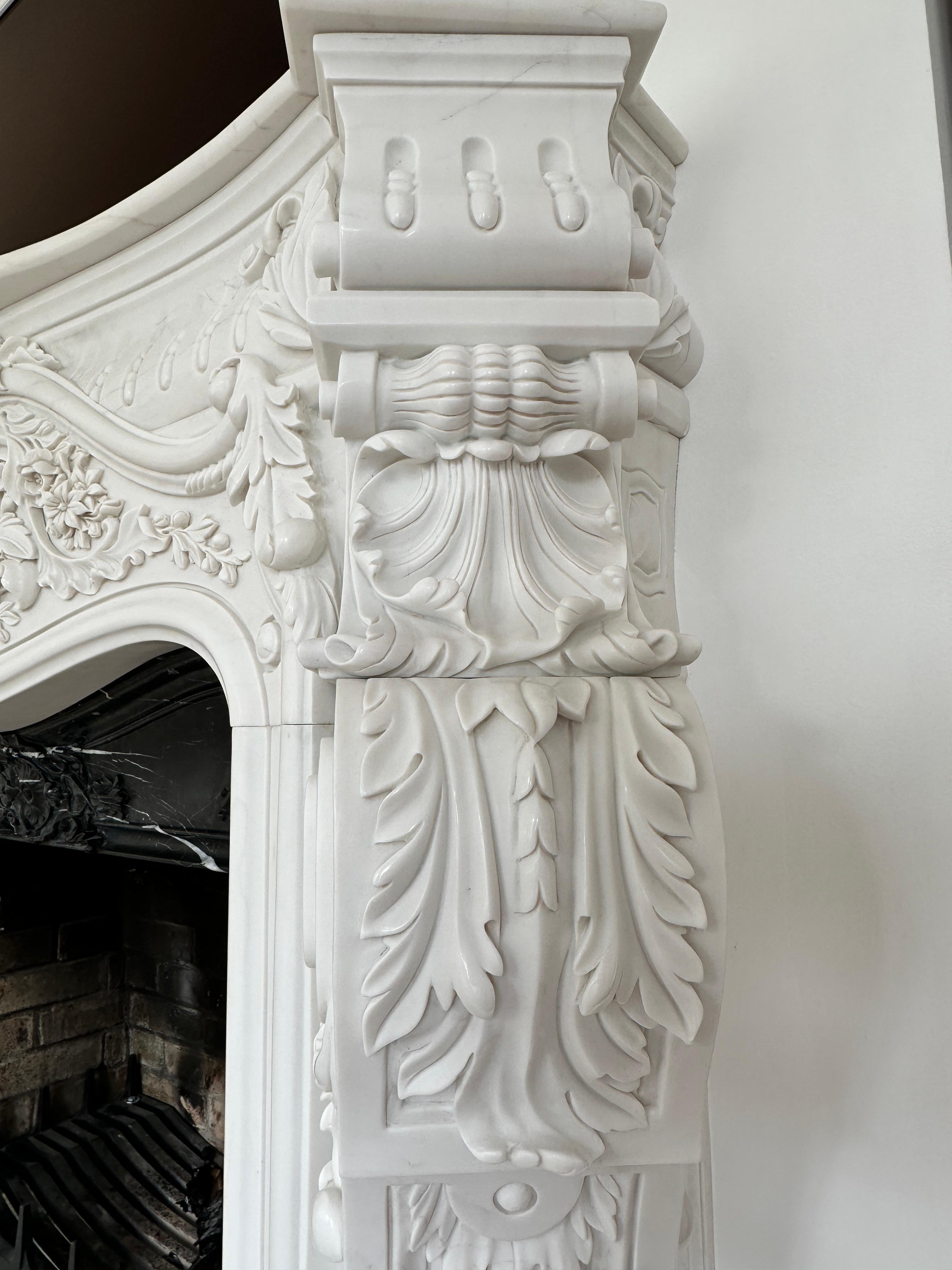 20th Century A Very large Reclaimed French Rococo White Marble Fireplace For Sale