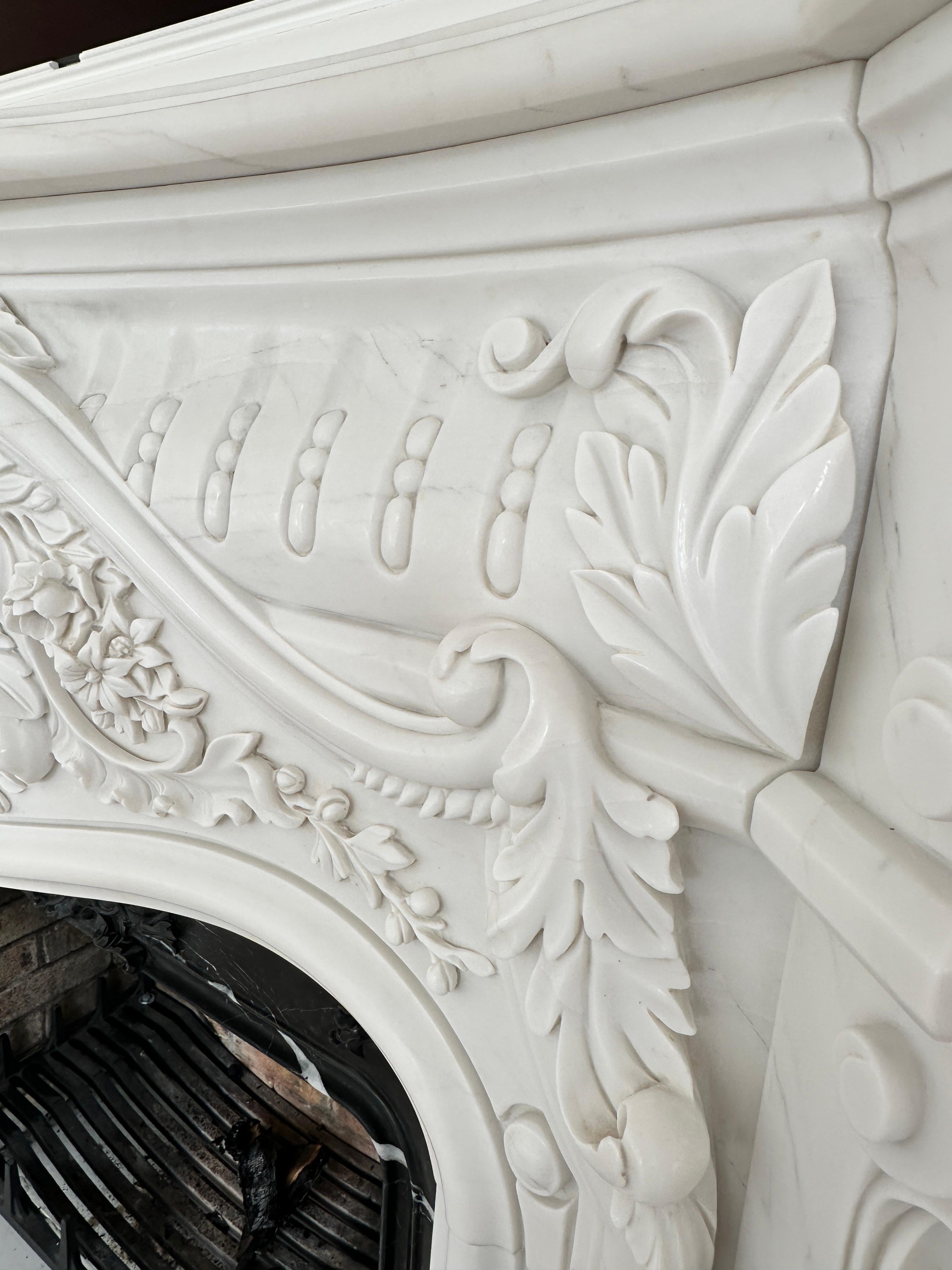 A Very large Reclaimed French Rococo White Marble Fireplace For Sale 1