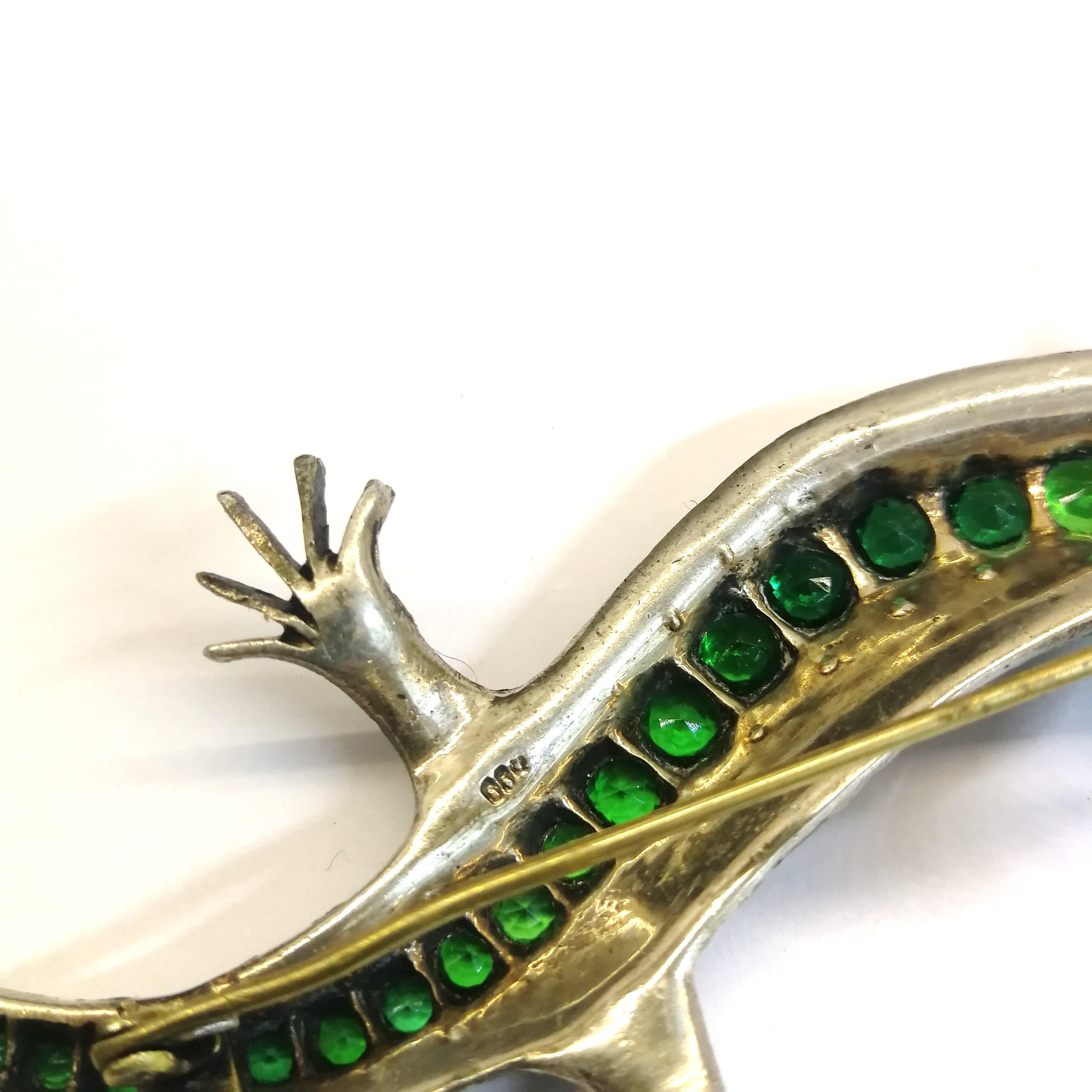 Edwardian A very large silver and paste' lizard' brooch, c1900s