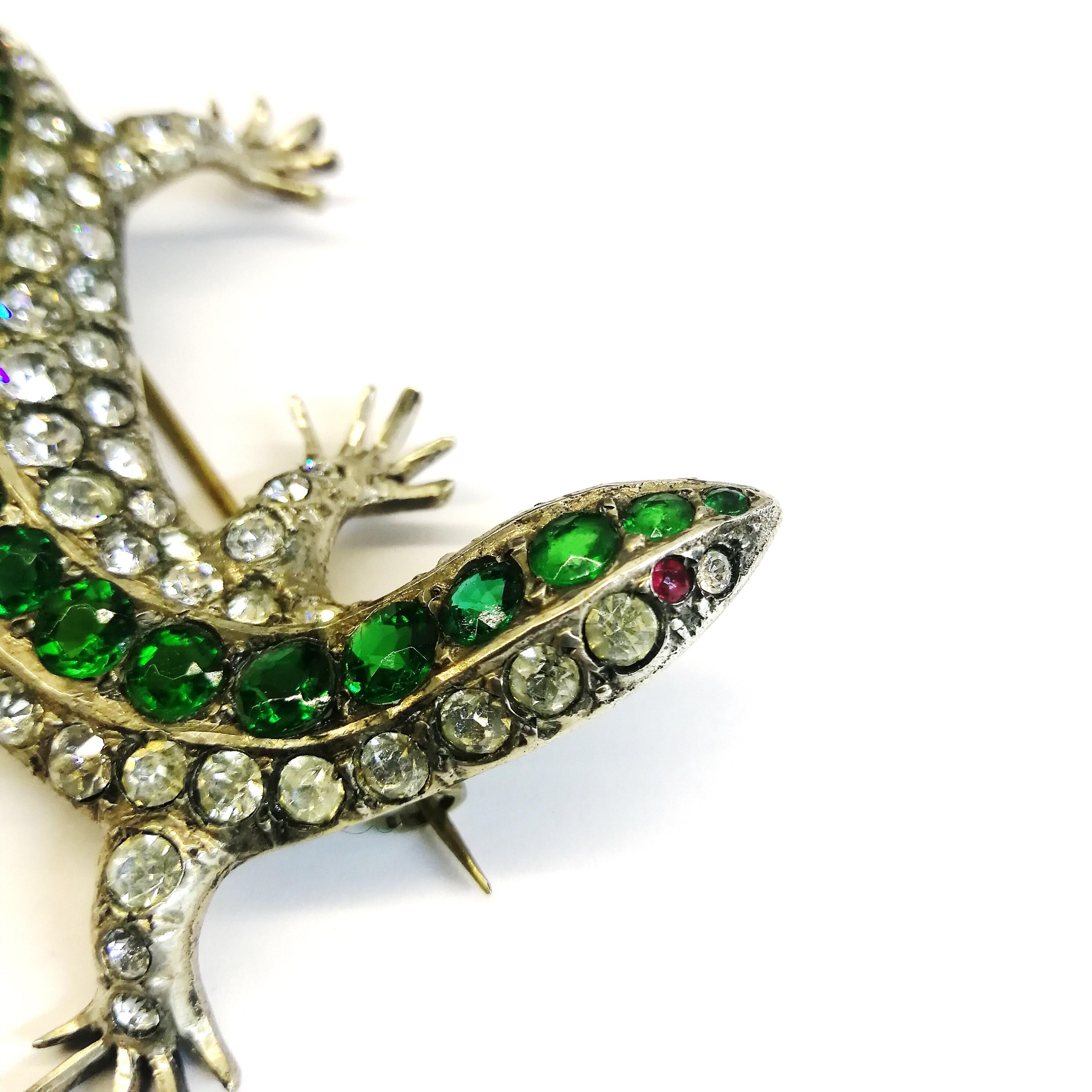 Women's or Men's A very large silver and paste' lizard' brooch, c1900s