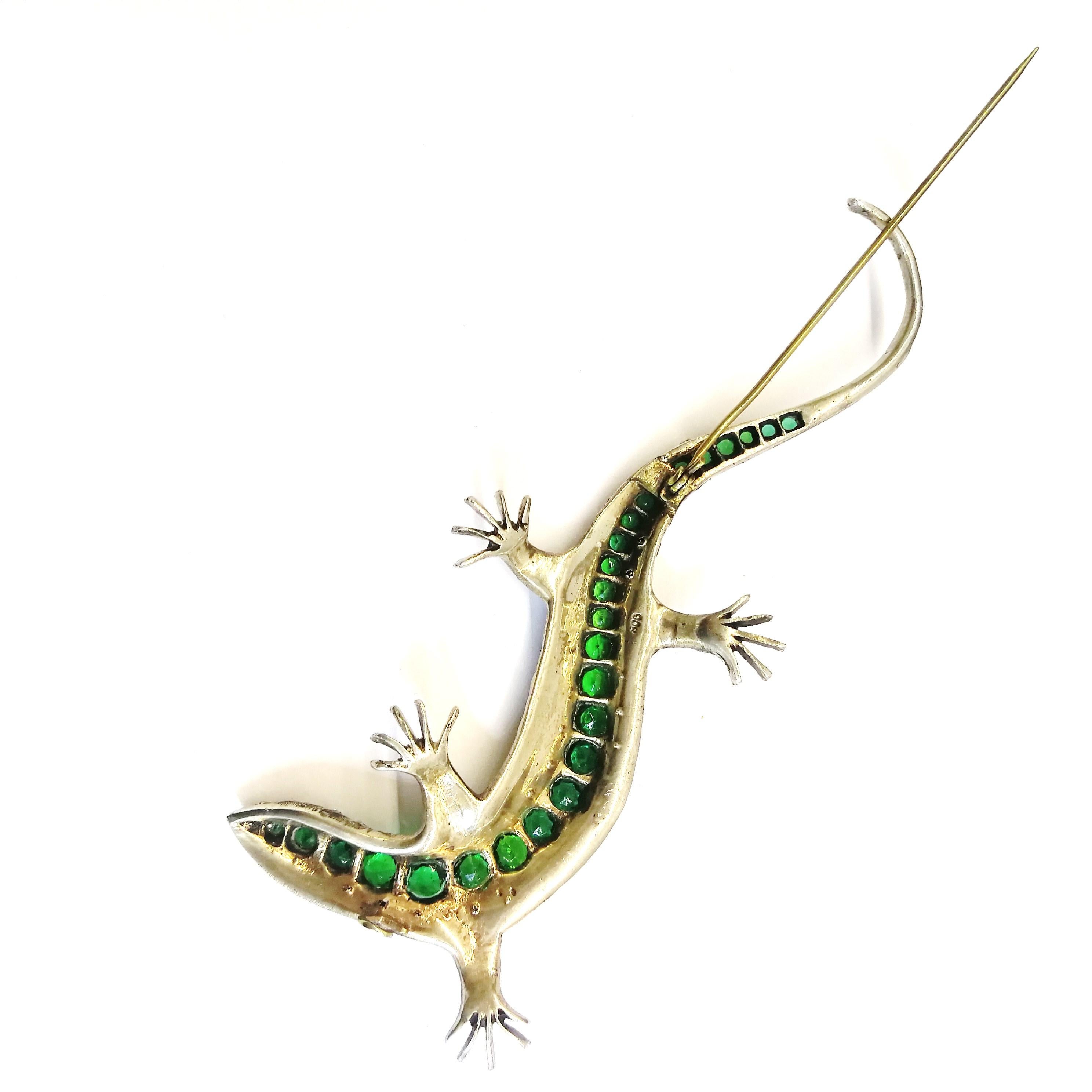 A very large silver and paste' lizard' brooch, c1900s 3