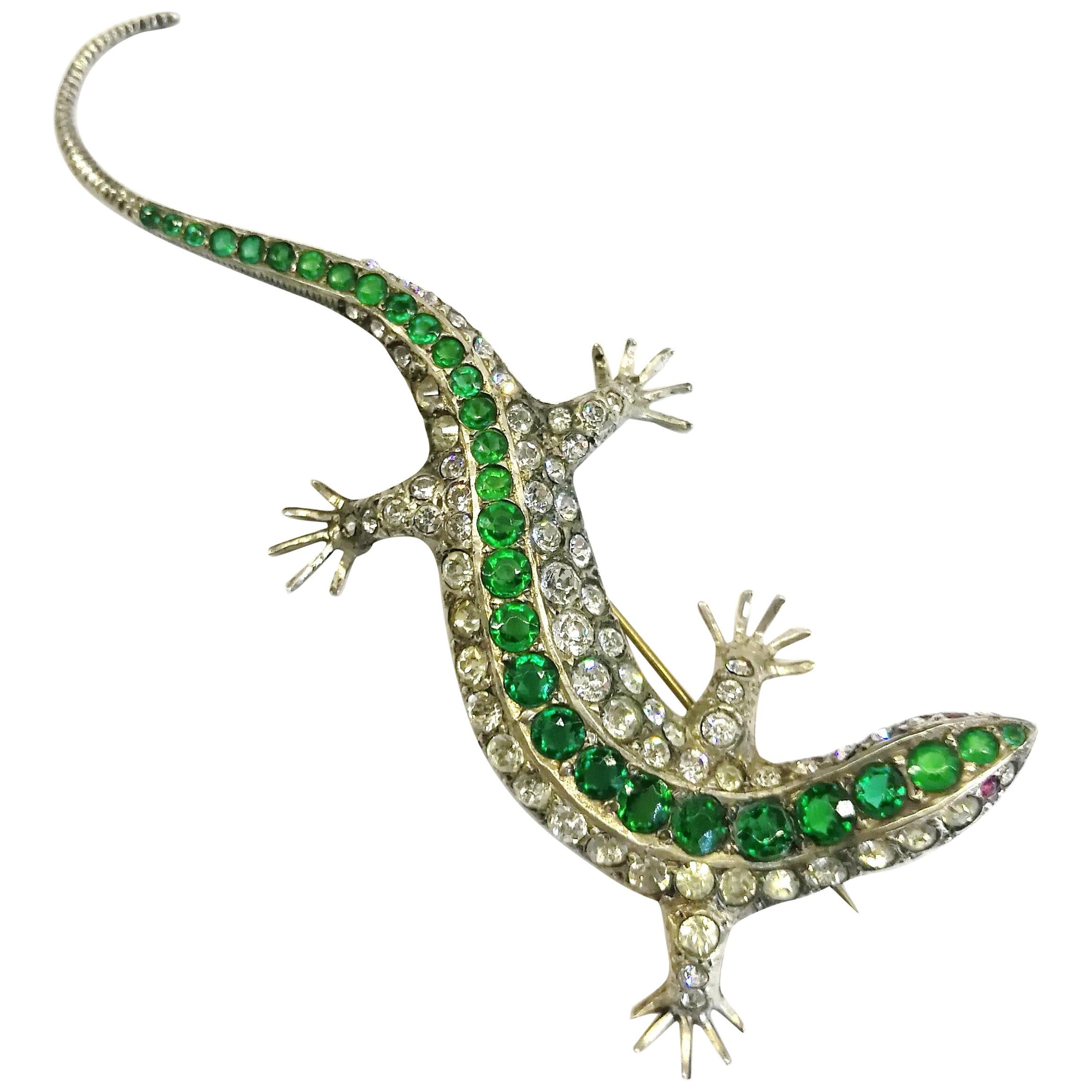 A very large silver and paste' lizard' brooch, c1900s