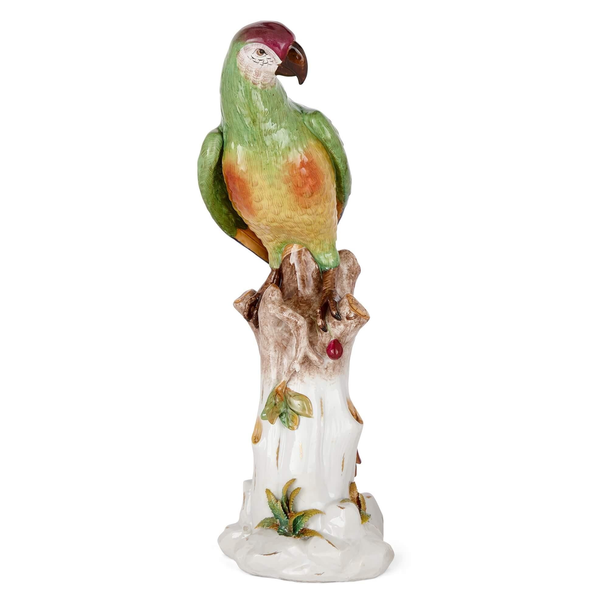 A very large Volkstedt porcelain sculpture of a parrot
German, early 20th century
Measures: Height 50cm, width 18cm, depth 23cm.

Full of vitality and character, this fine and very large porcelain parrot sculpture was made by the German makers