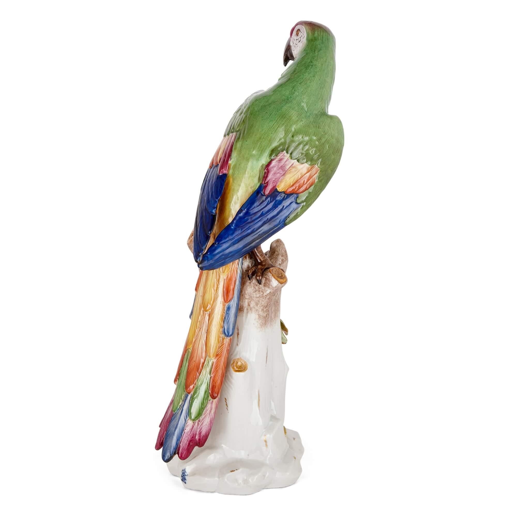 German Very Large Volkstedt Porcelain Sculpture of a Parrot For Sale