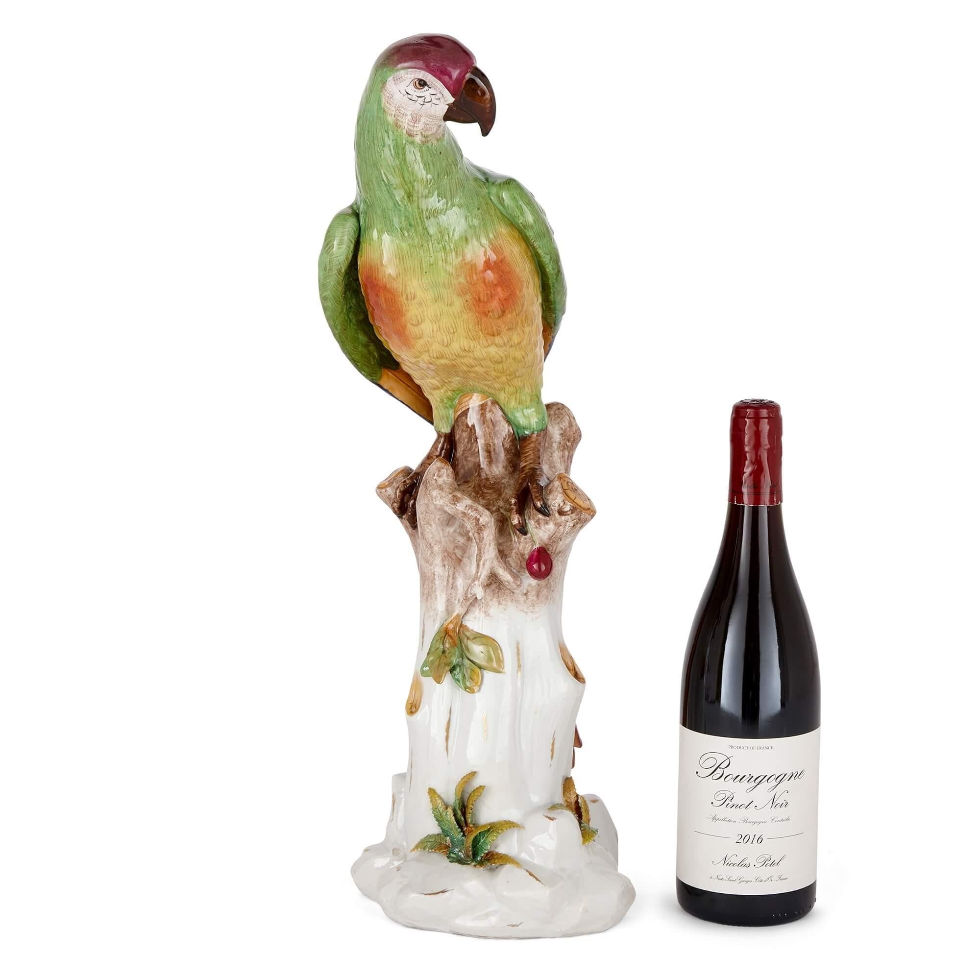 20th Century Very Large Volkstedt Porcelain Sculpture of a Parrot For Sale