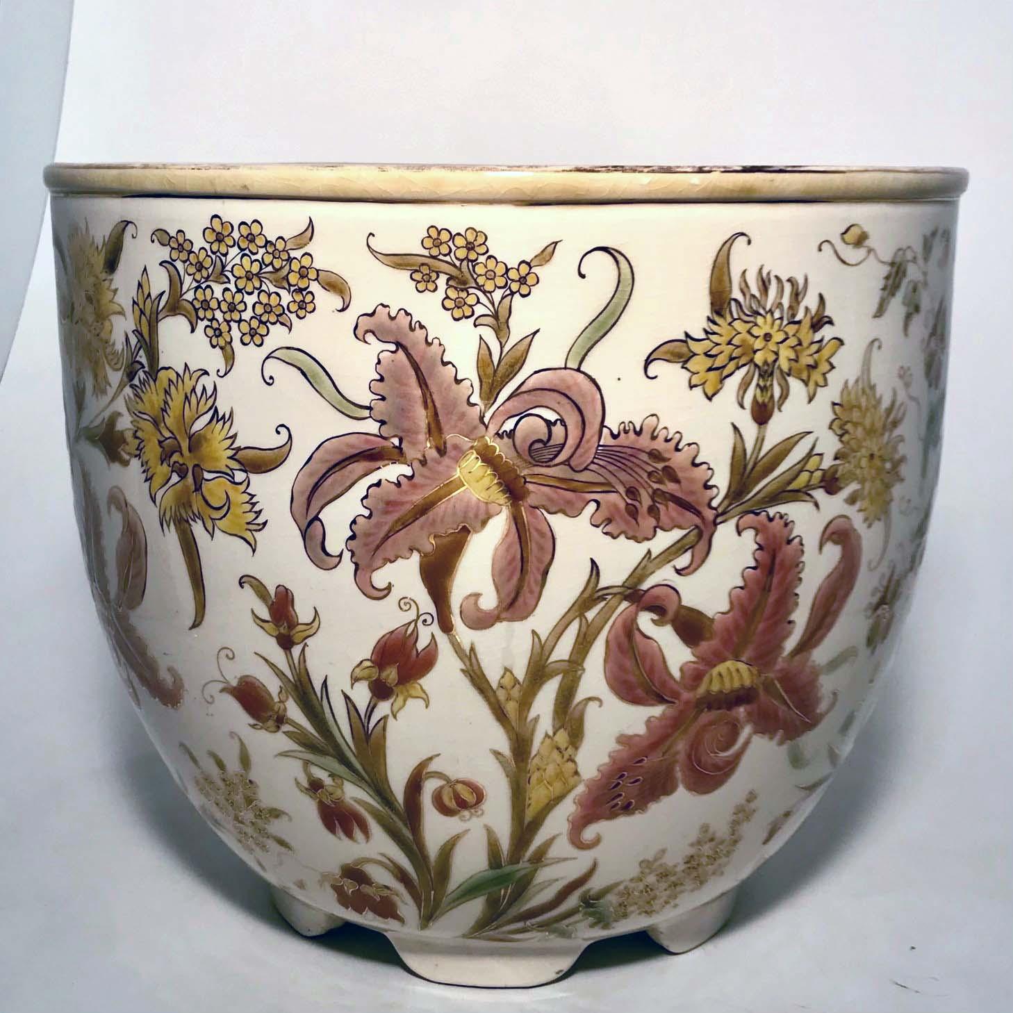 Belle Époque Very Large Zsolnay Ceramic Jardiniere For Sale