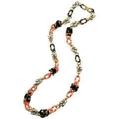 A very long Murano glass and metal chain necklace, A Seguso for Chanel, 1970s.