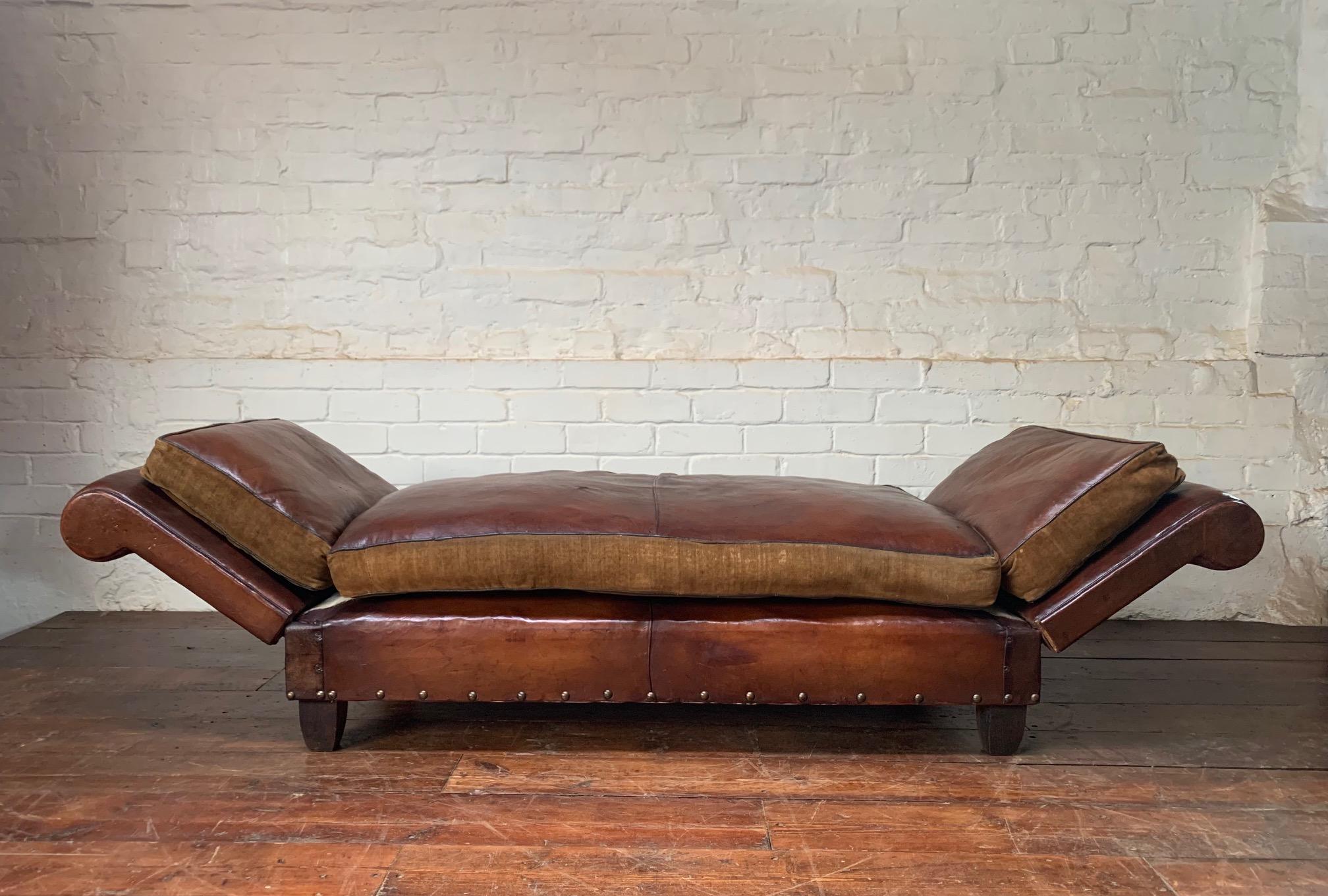 A Very Lovely, Double-Drop Arm, French Leather Banquette circa 1930’s 5