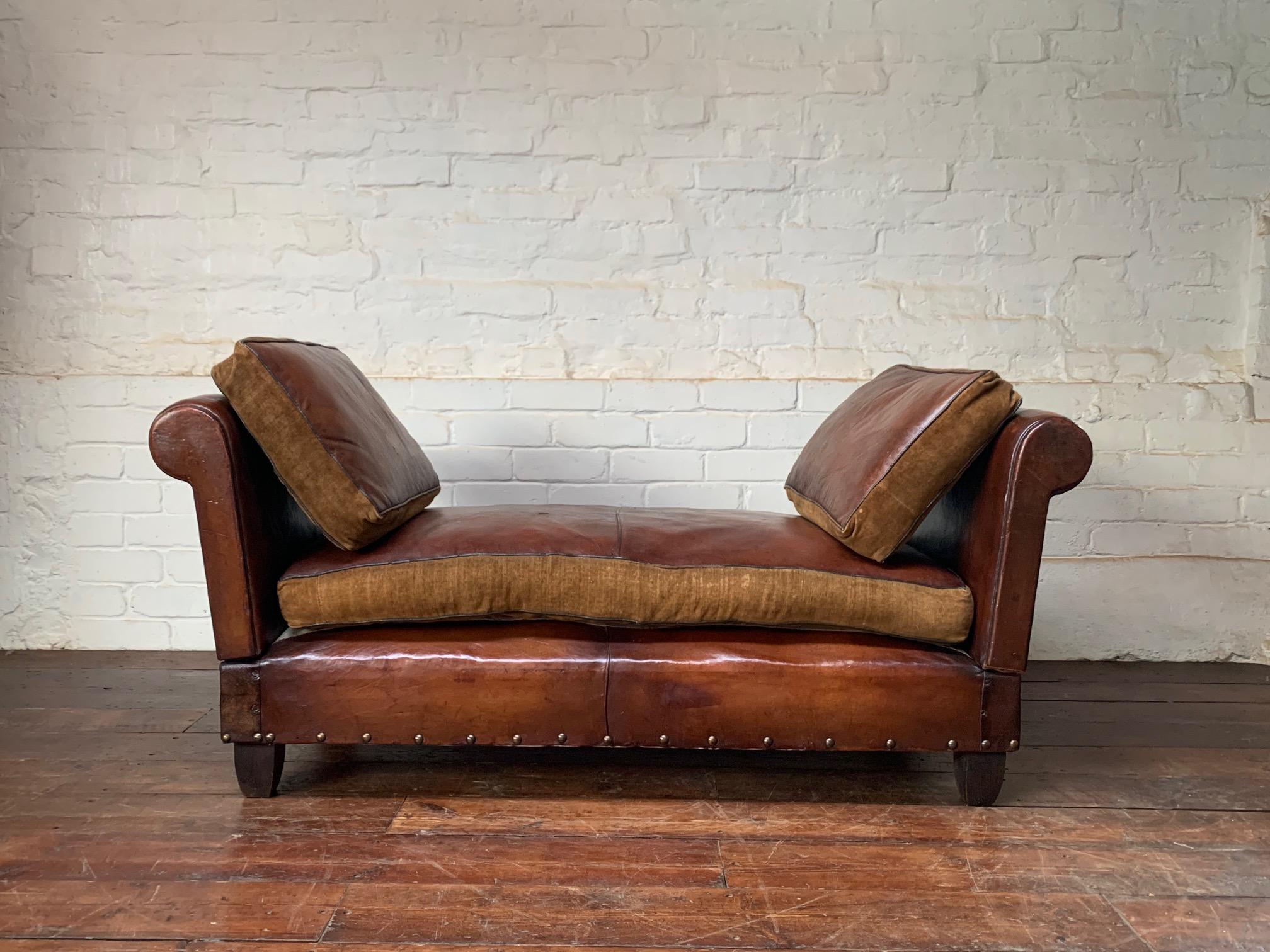 A Very Lovely, Double-Drop Arm, French Leather Banquette circa 1930’s 6