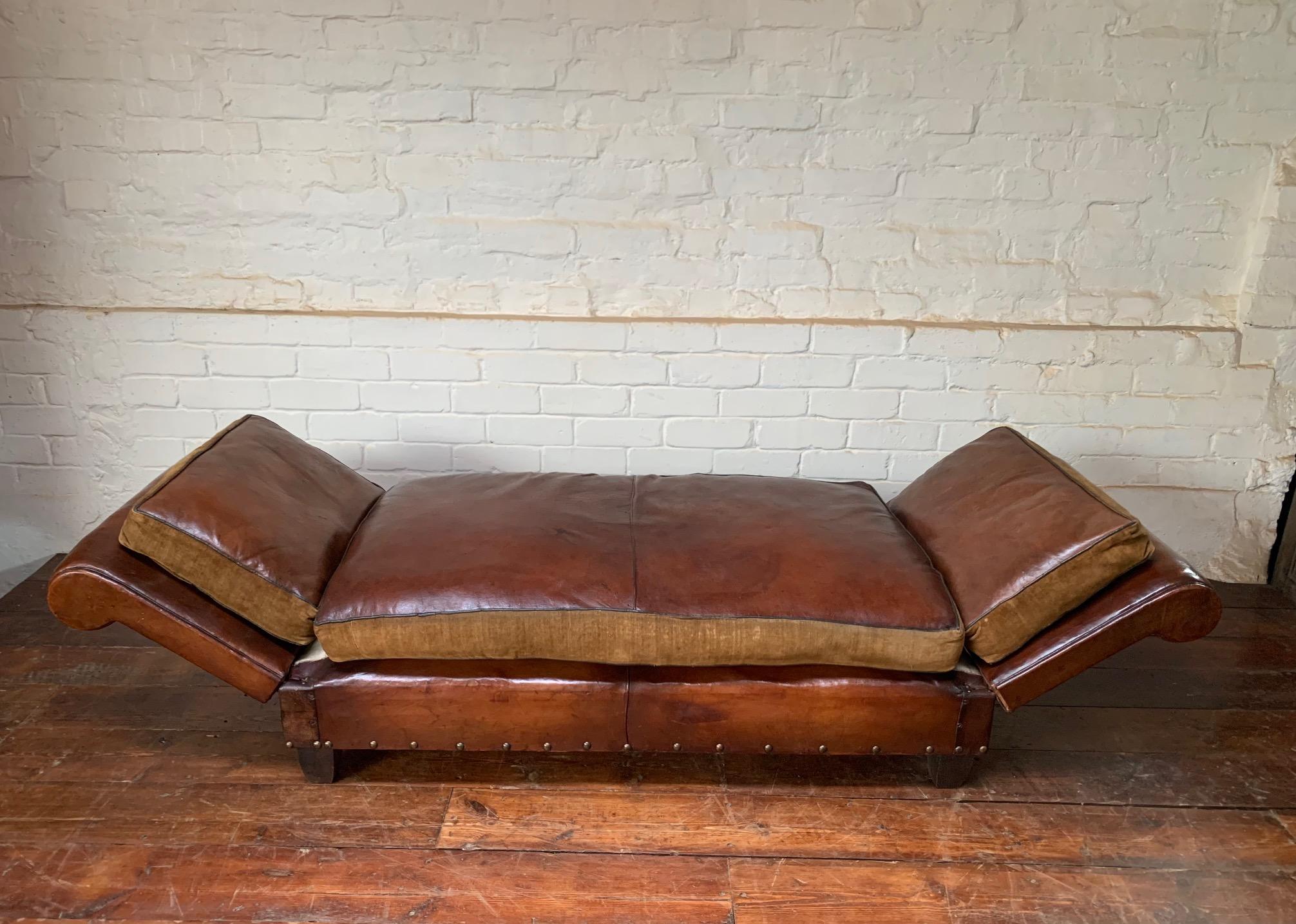 A Very Lovely, Double-Drop Arm, French Leather Banquette circa 1930’s 7
