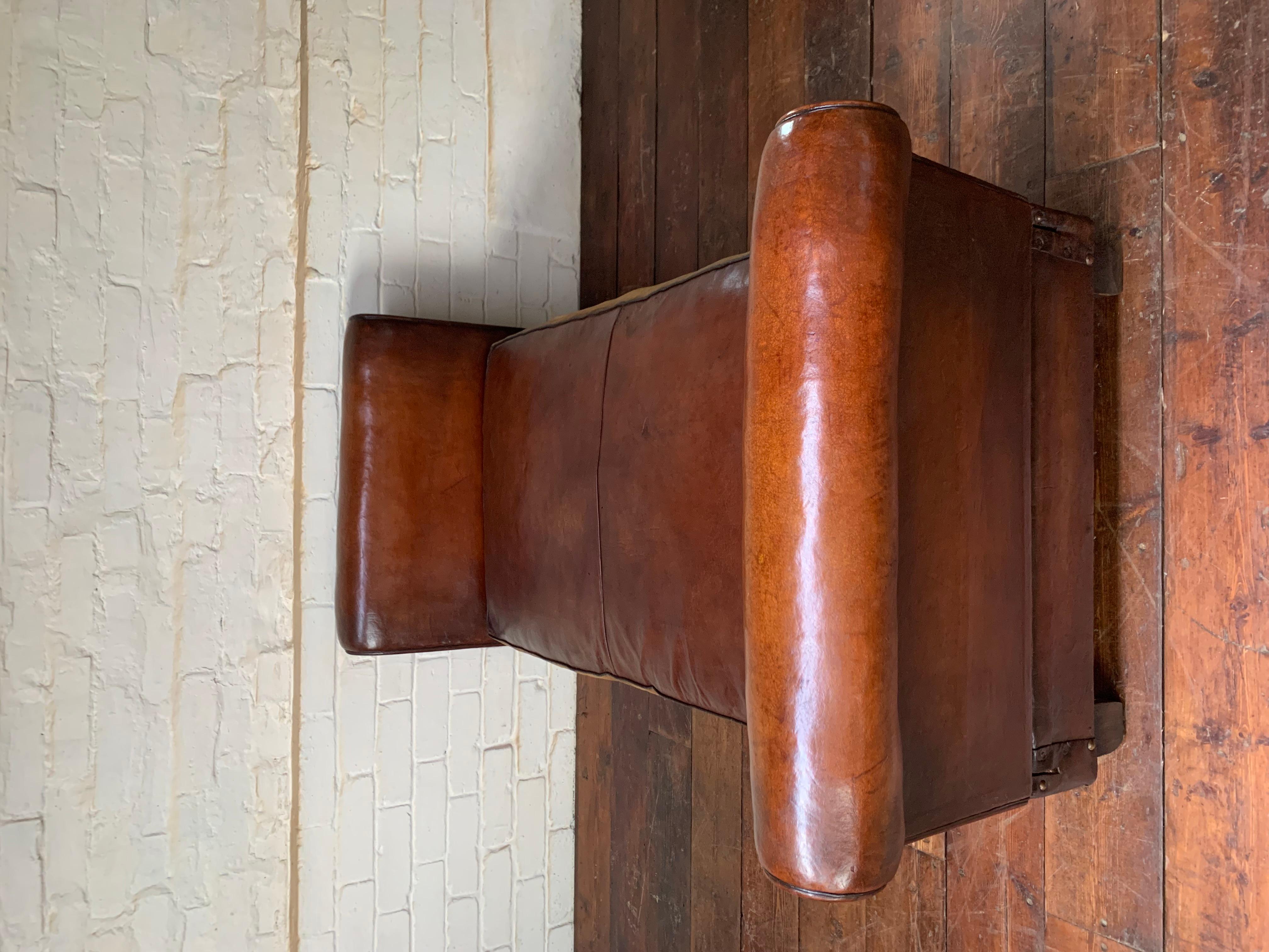 A Very Lovely, Double-Drop Arm, French Leather Banquette circa 1930’s 8