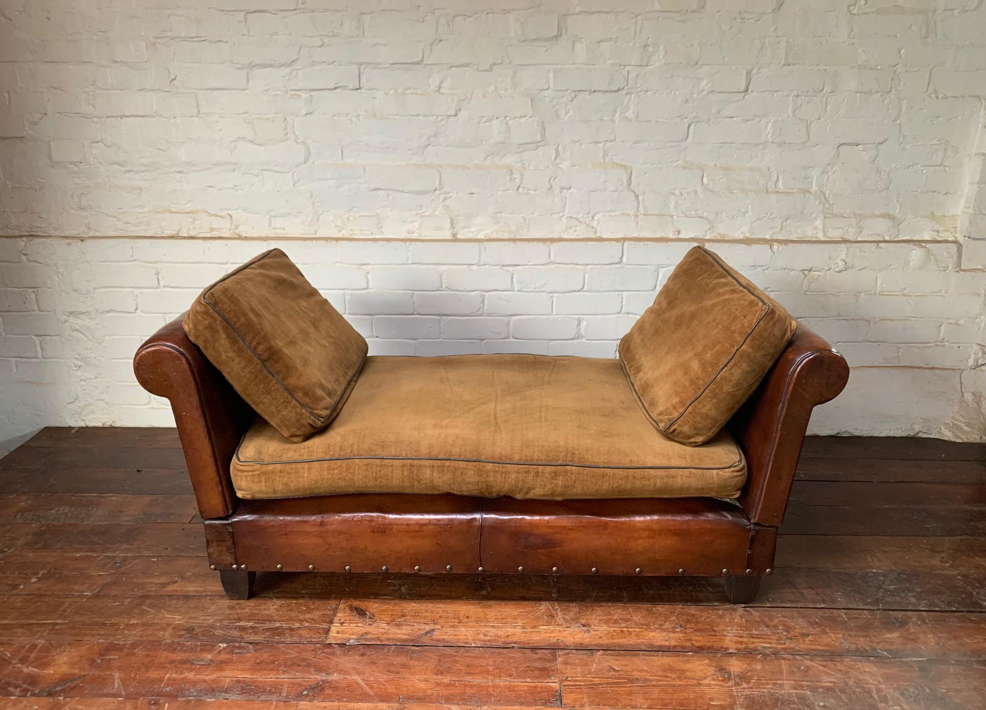 A Very Lovely, Double-Drop Arm, French Leather Banquette circa 1930’s 9