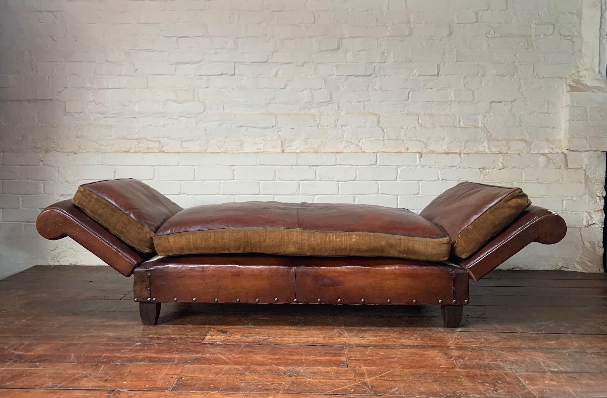 Art Deco A Very Lovely, Double-Drop Arm, French Leather Banquette circa 1930’s