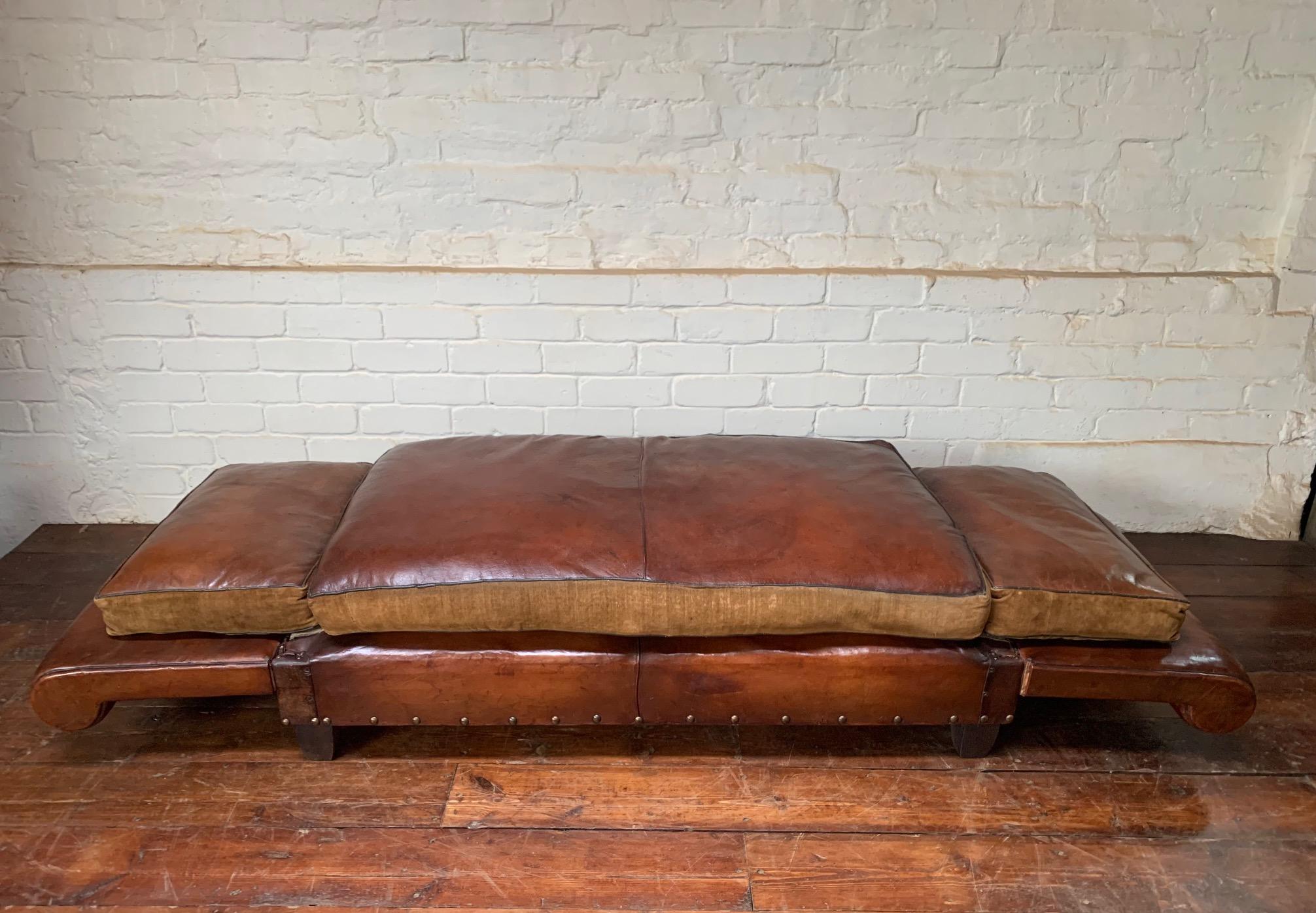 20th Century A Very Lovely, Double-Drop Arm, French Leather Banquette circa 1930’s