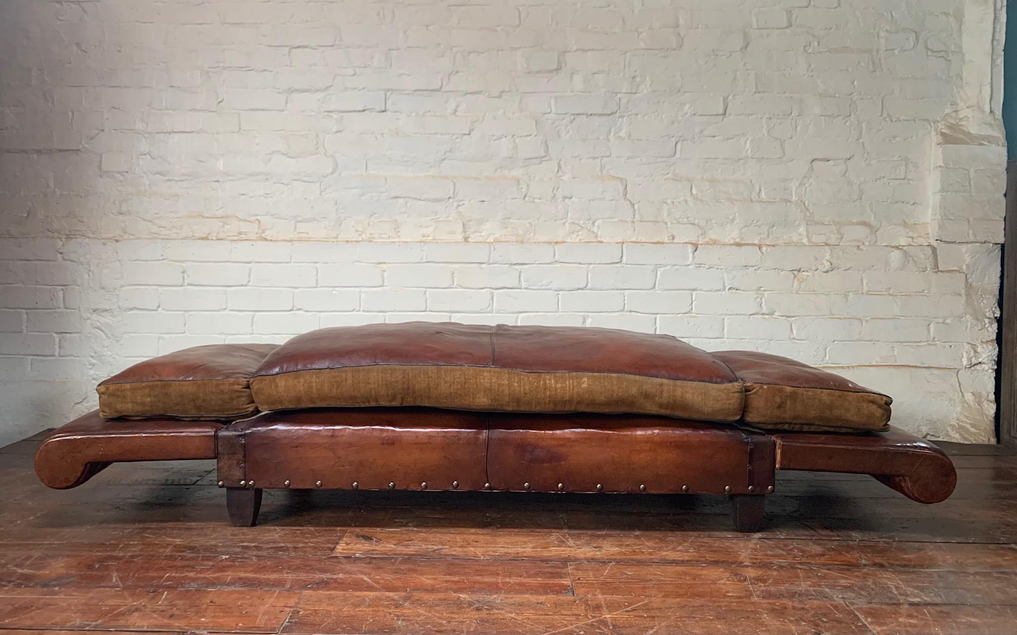 A Very Lovely, Double-Drop Arm, French Leather Banquette circa 1930’s 3
