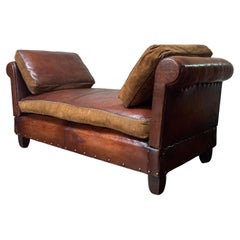A Very Lovely, Double-Drop Arm, French Leather Banquette circa 1930’s
