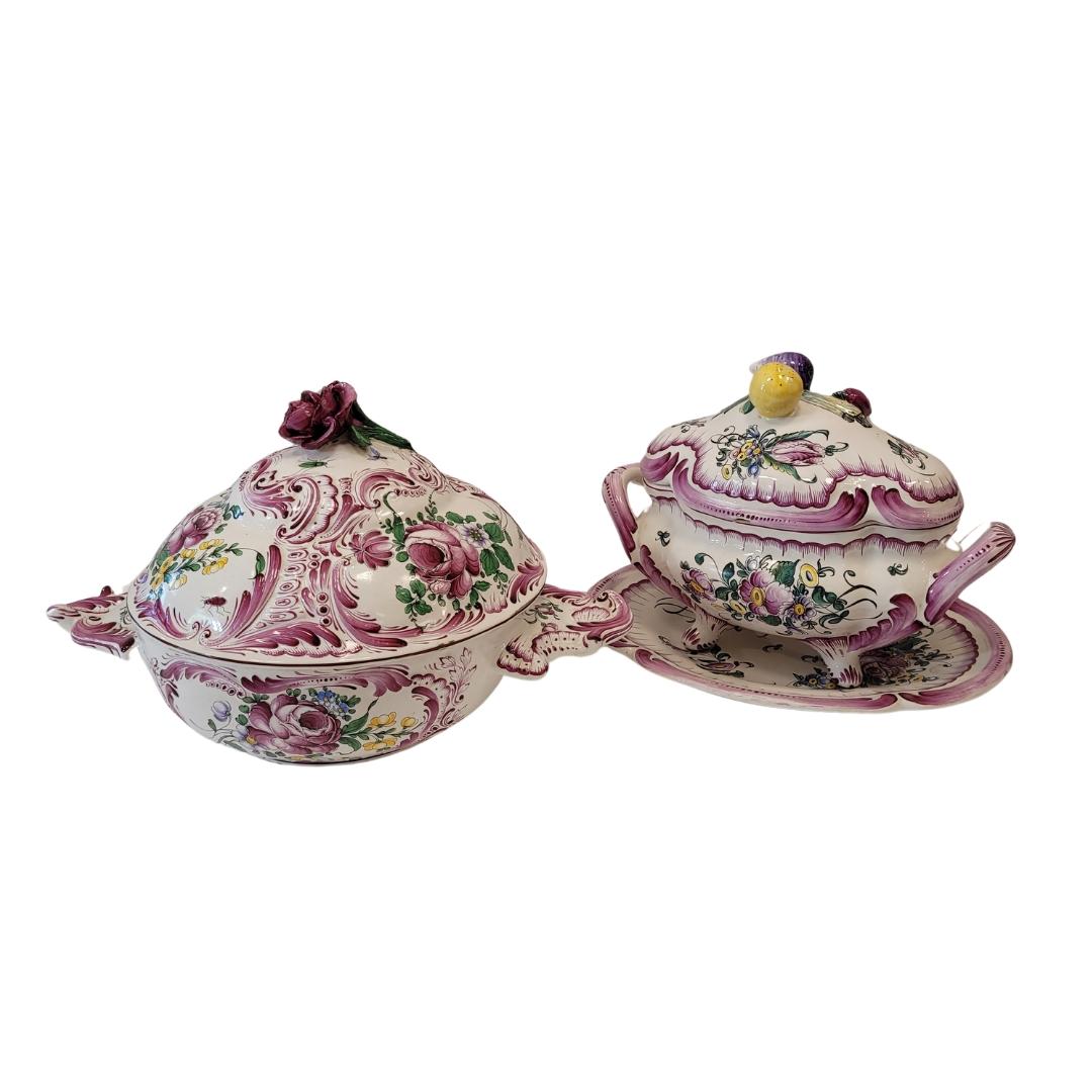 Loza francesa pintada a mano  Sopera Con Tapa Rosa Strasburg en venta 9