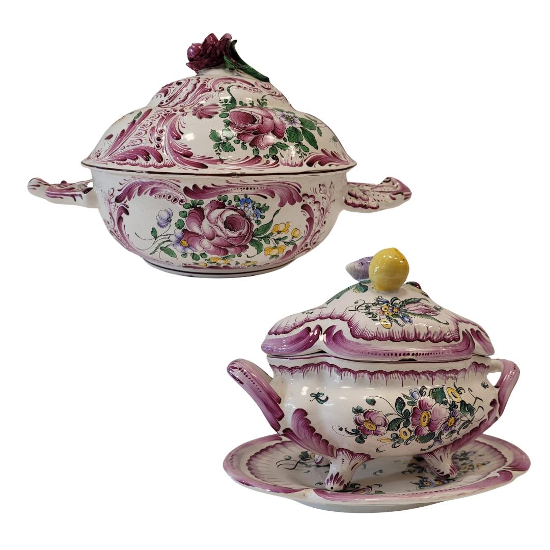 Loza francesa pintada a mano  Sopera Con Tapa Rosa Strasburg en venta 10