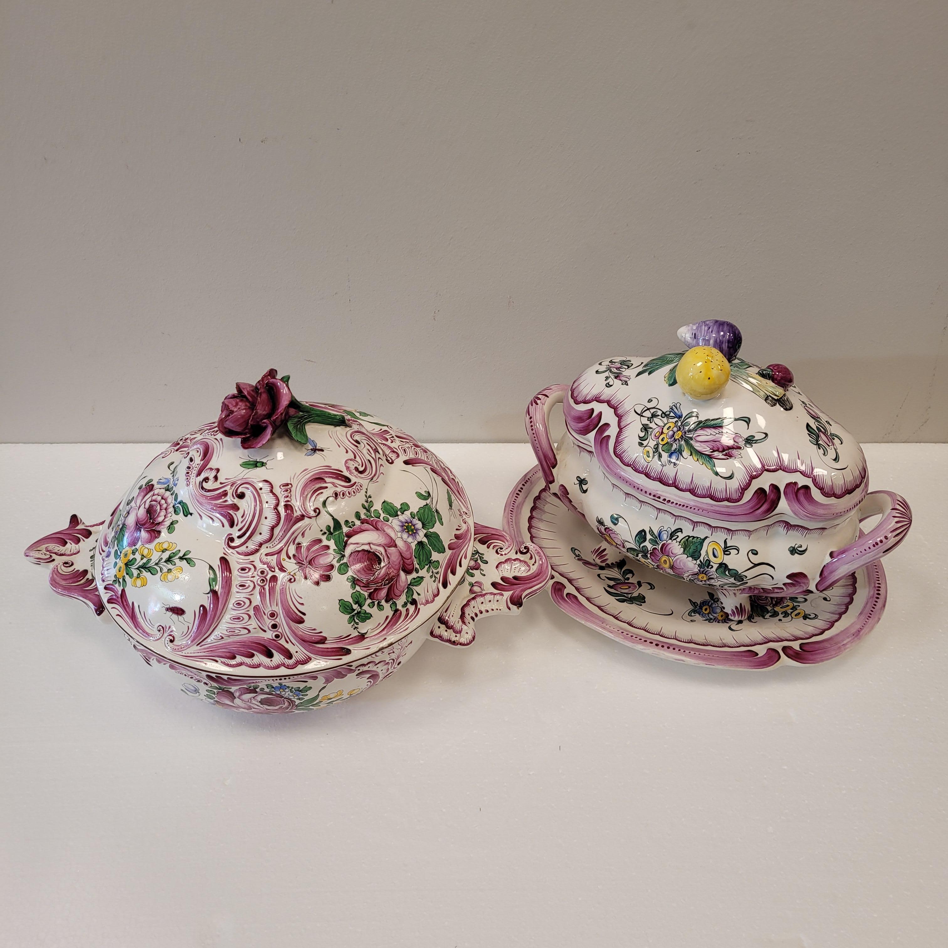 Loza francesa pintada a mano  Sopera Con Tapa Rosa Strasburg Pintado a mano en venta