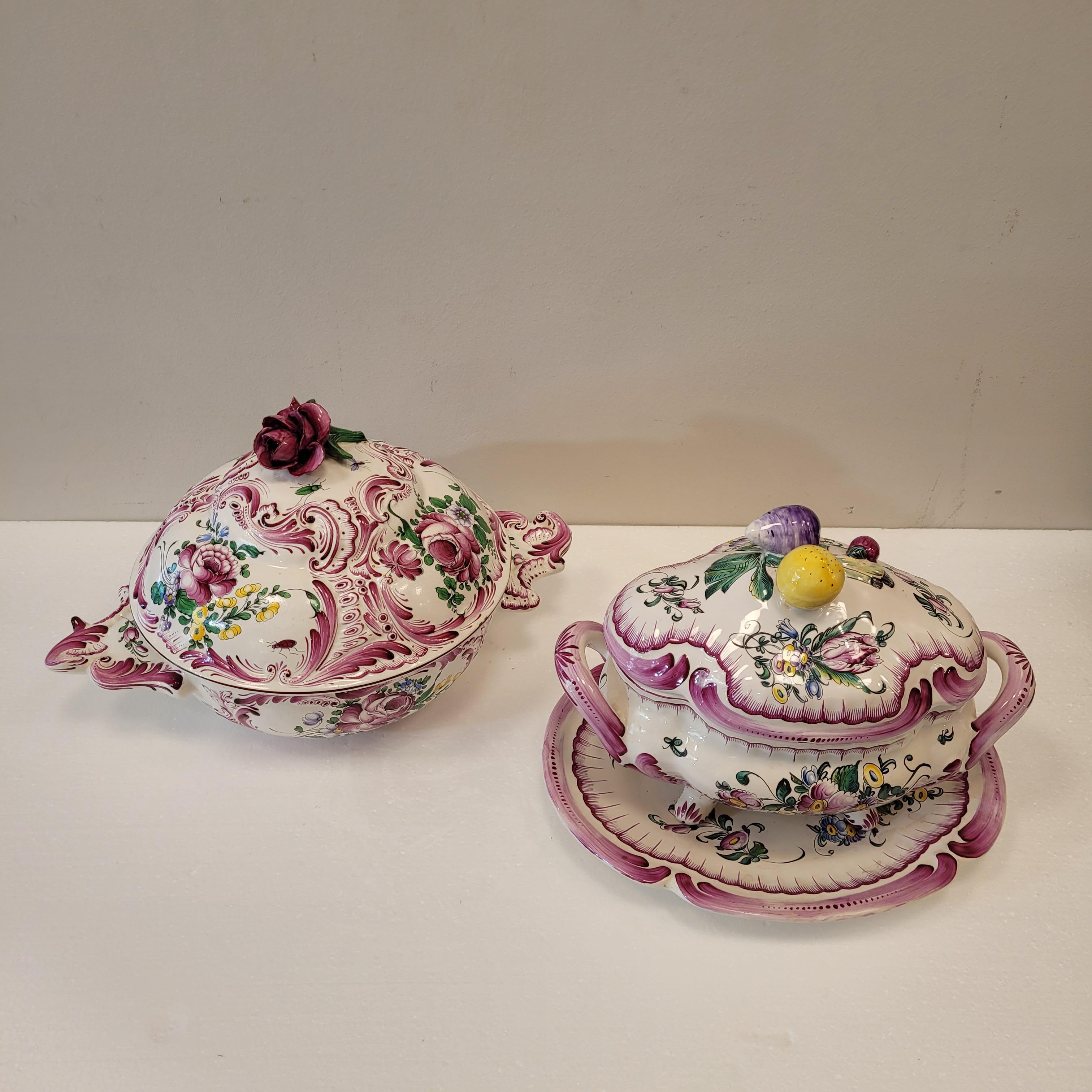 Loza francesa pintada a mano  Sopera Con Tapa Rosa Strasburg mediados del siglo XX en venta