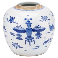 Très belle jarre/vase chinoise à gingembre bleu et blanc du 19e siècle