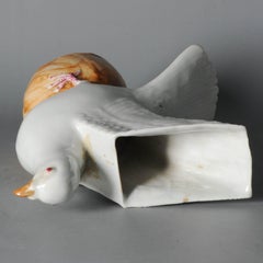 Très beau vase de déversement d'époque Qing ou République, oiseau colombe blanc crème