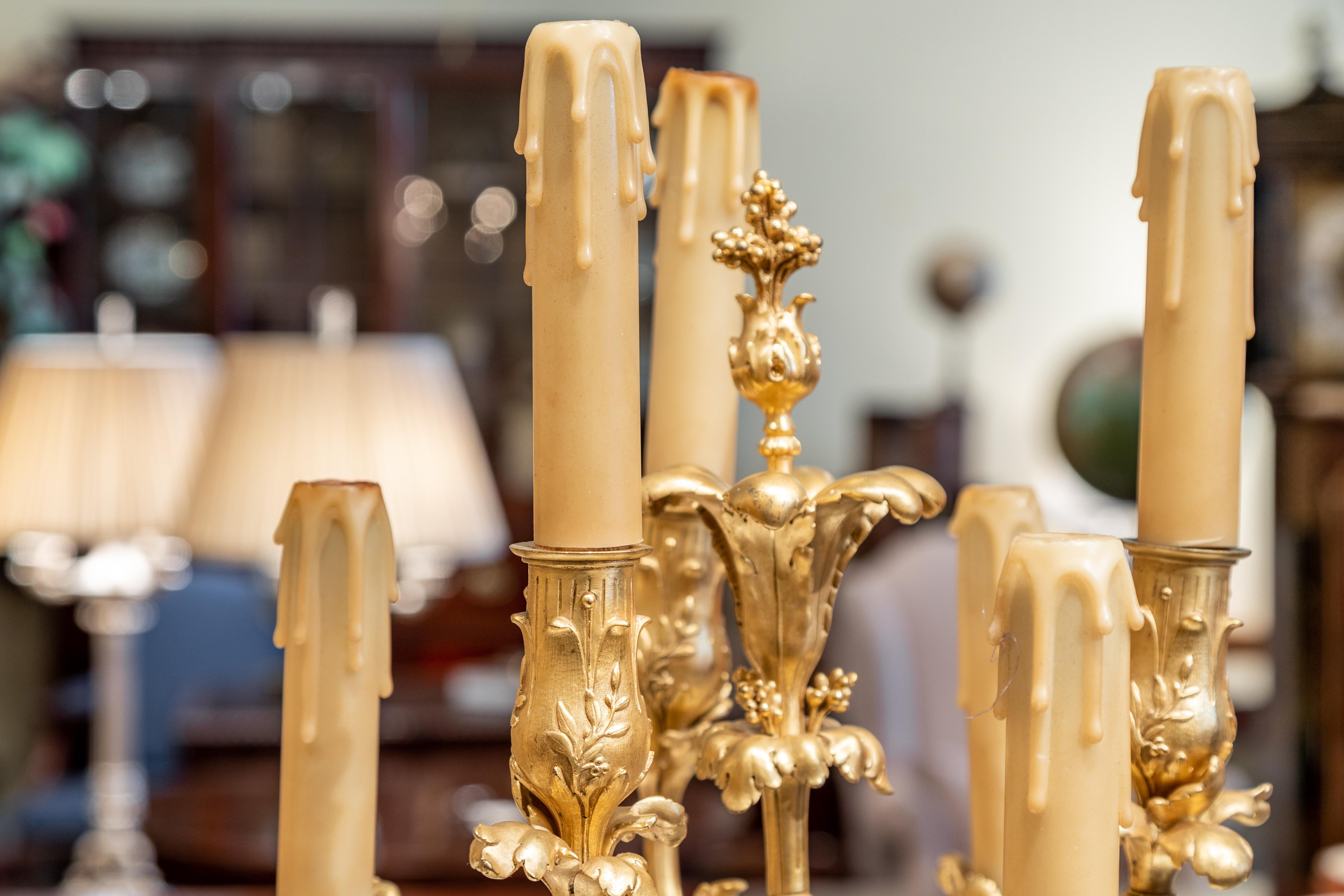 Louis XVI Very Pair of Carrera Marble and Gilt Bronze Large Candelabrum For Sale