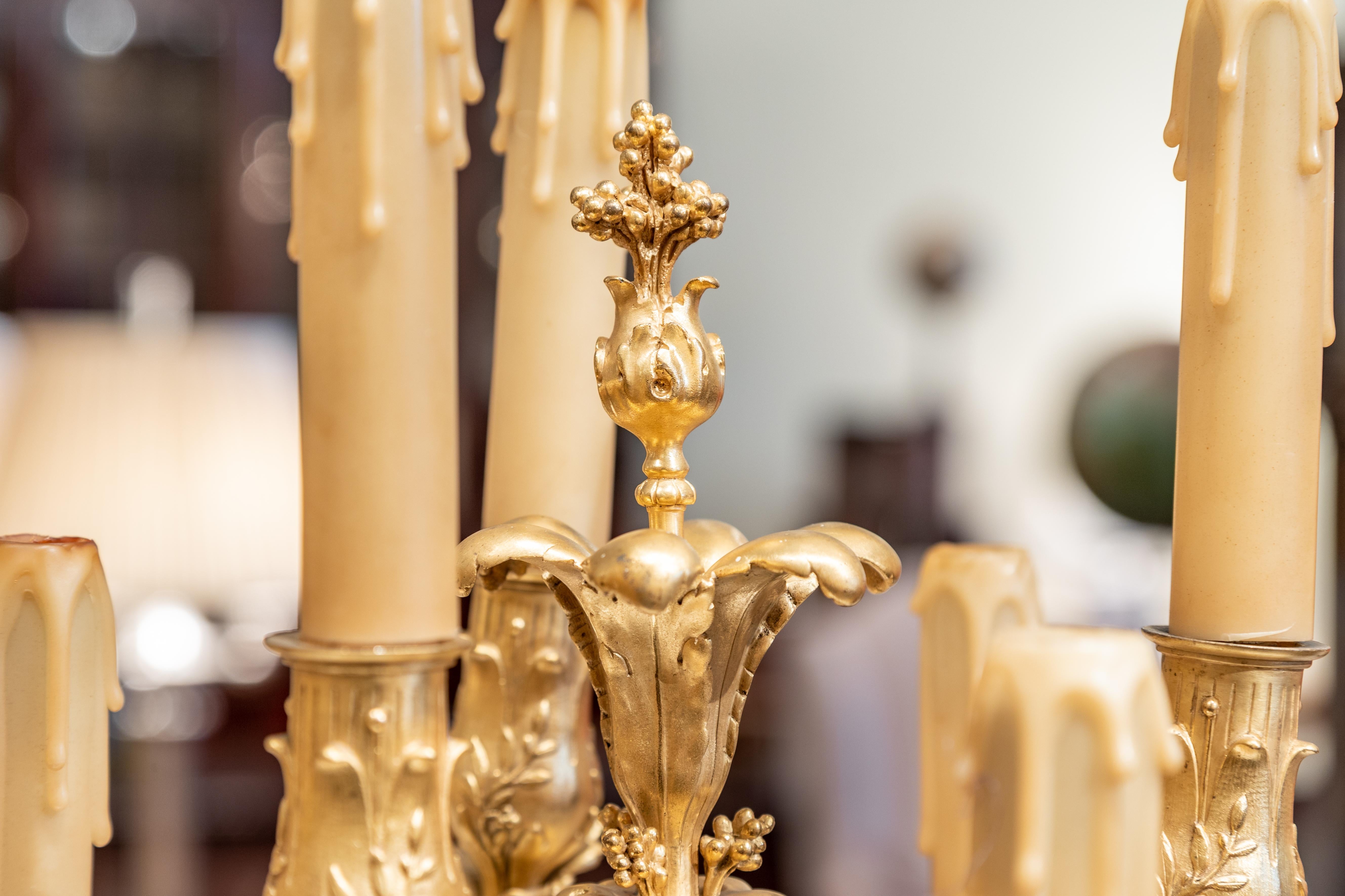 Very Pair of Carrera Marble and Gilt Bronze Large Candelabrum In Good Condition For Sale In Dallas, TX