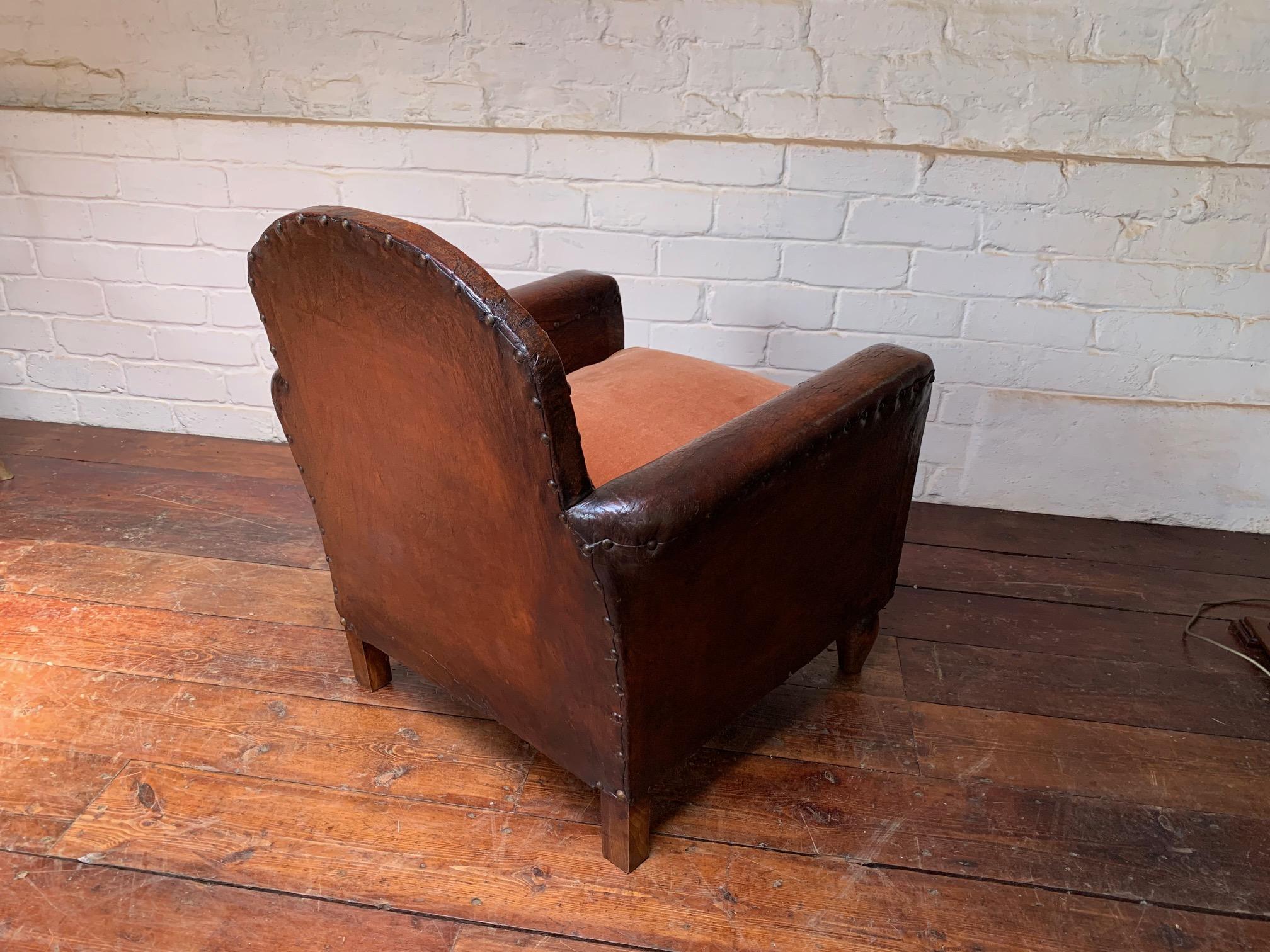 Art Nouveau A Very Pretty French Leather Club Chair, Normandy Model circa 1910