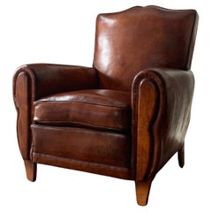 A Very Pretty & Rare French Leather Club Chair, Moustache Model, Circa 1950’s