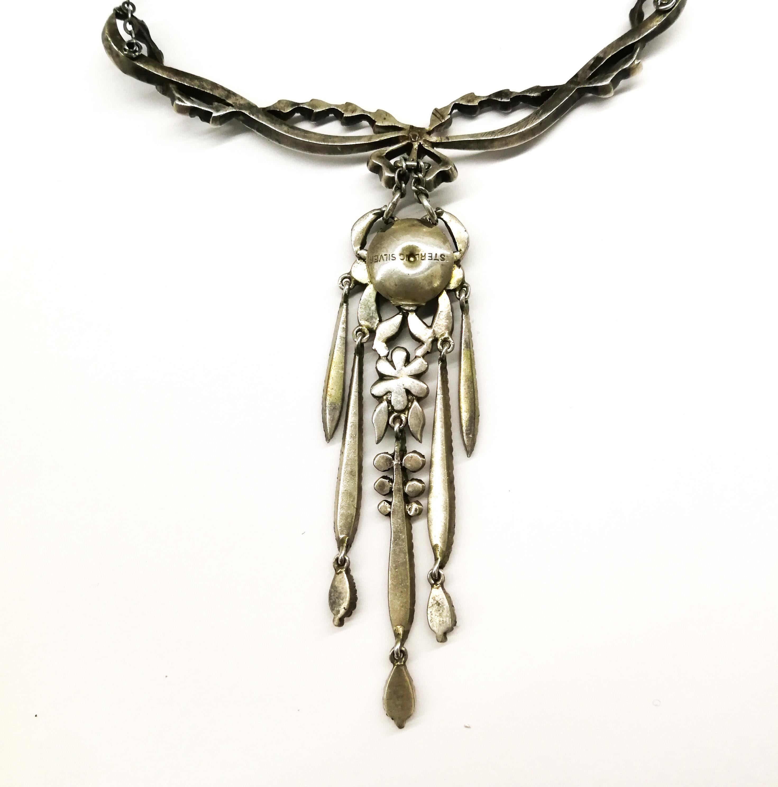 A very pretty silver and paste articulated 'cascade' necklace, English, c1900s  3