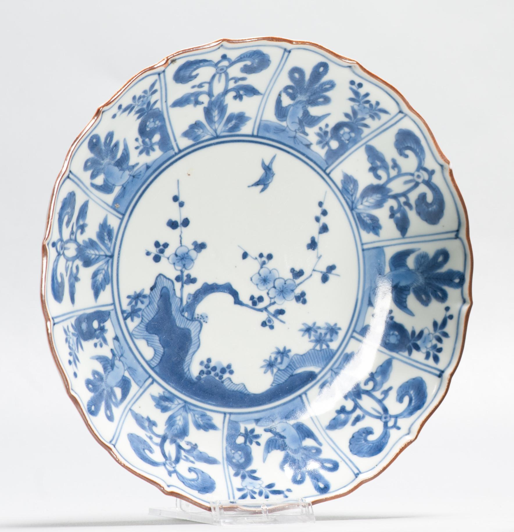 A great dish dating to most probably the second half of the 17th century, delicate painting and shape. Very interesting.
With landscape scene with trees, birds, rocks and flowers.

With a Fuku mark at the base.

Condition
2 small fritspots to rim