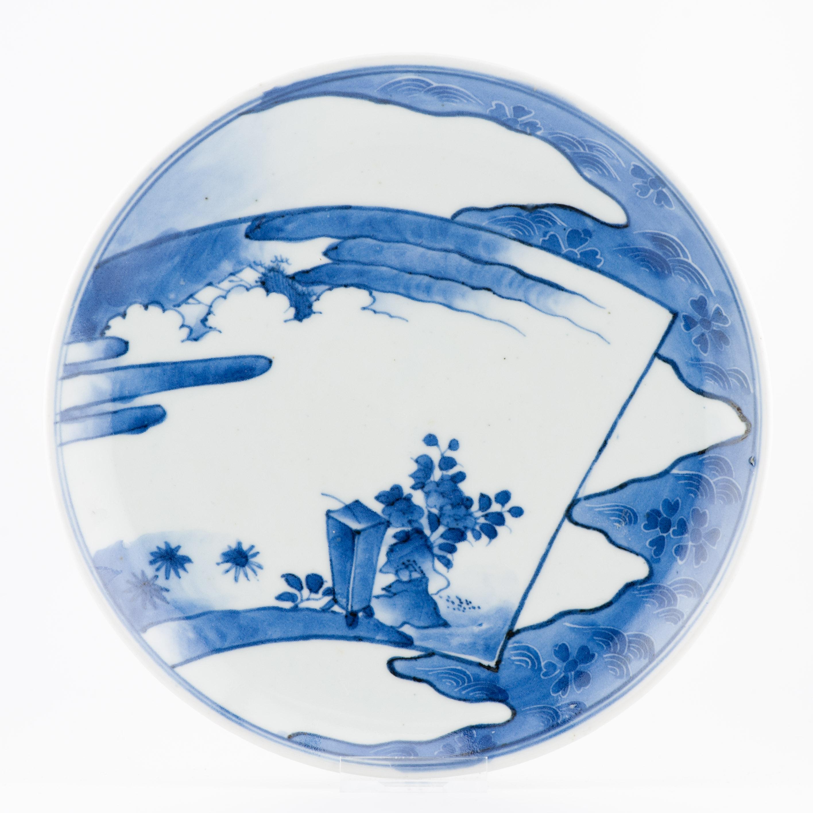 Rarísimo Plato de hojas de porcelana Ko-Kutani / Ko-Imari del periodo Edo de 17C, azul y blanco. en venta 5