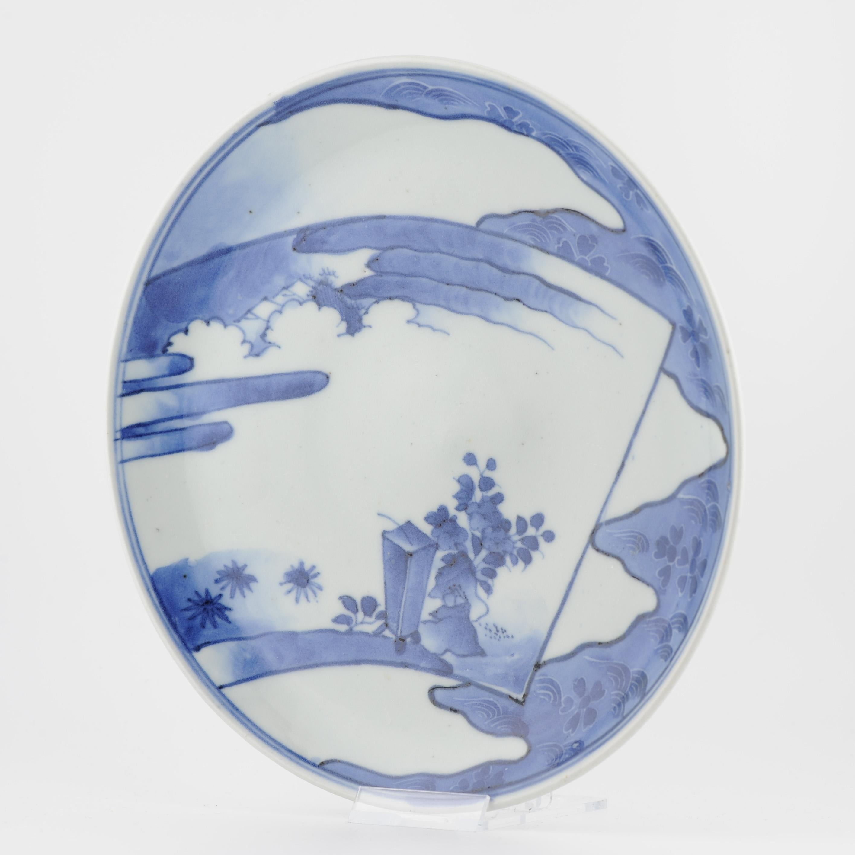 Rarísimo Plato de hojas de porcelana Ko-Kutani / Ko-Imari del periodo Edo de 17C, azul y blanco. en venta 9