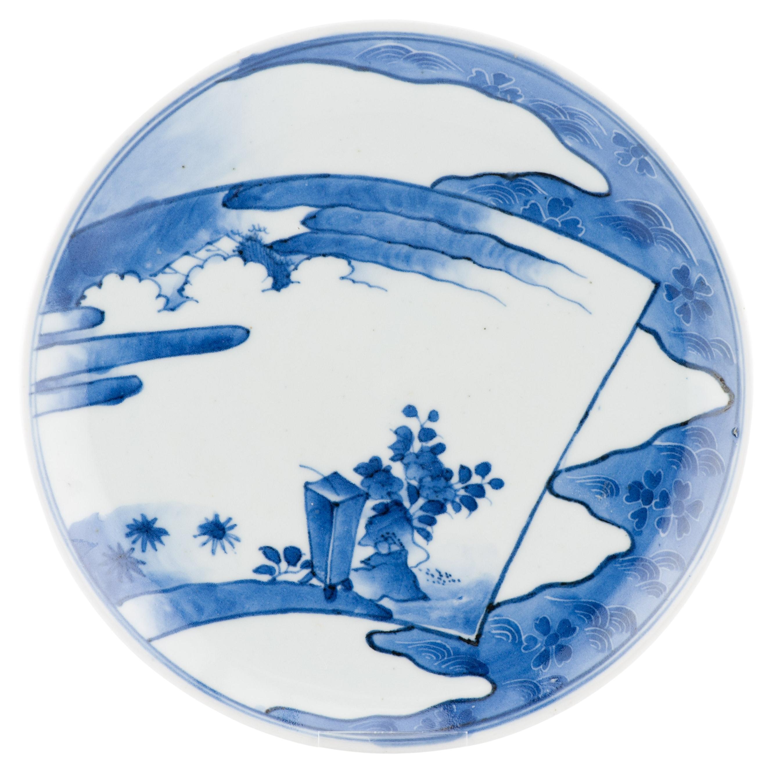 A very rare 17C Edo period Ko-Kutani / Ko-Imari Porcelain Leaf Dish Blue and
