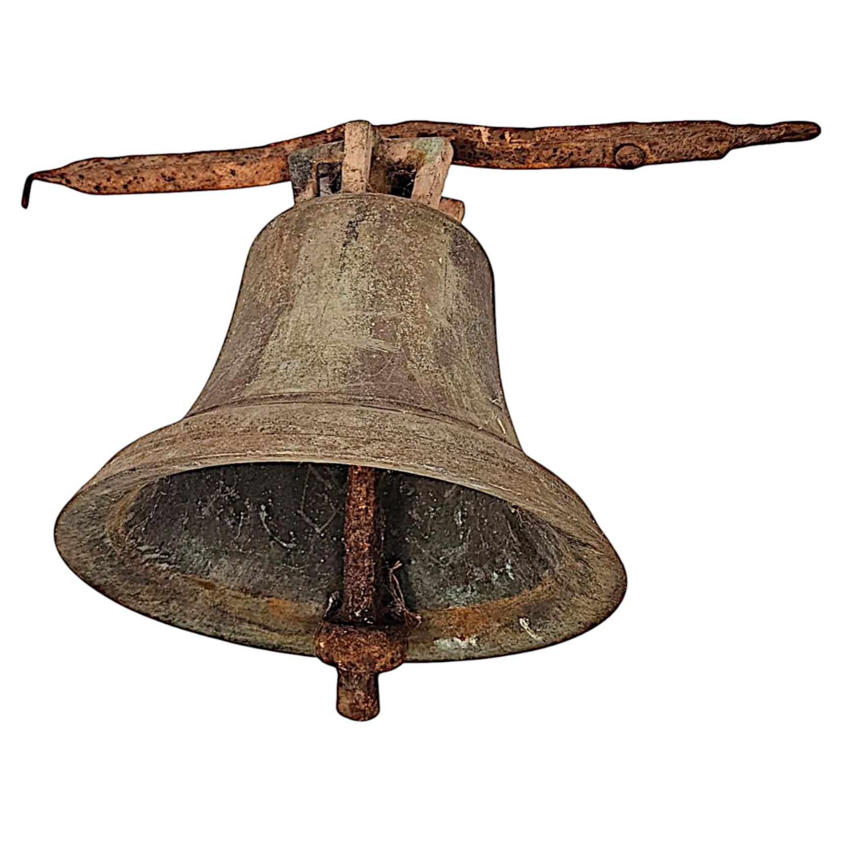 A Very Rare 19th Century Bronze Tower Bell Mounted on Original Hanging Bracket