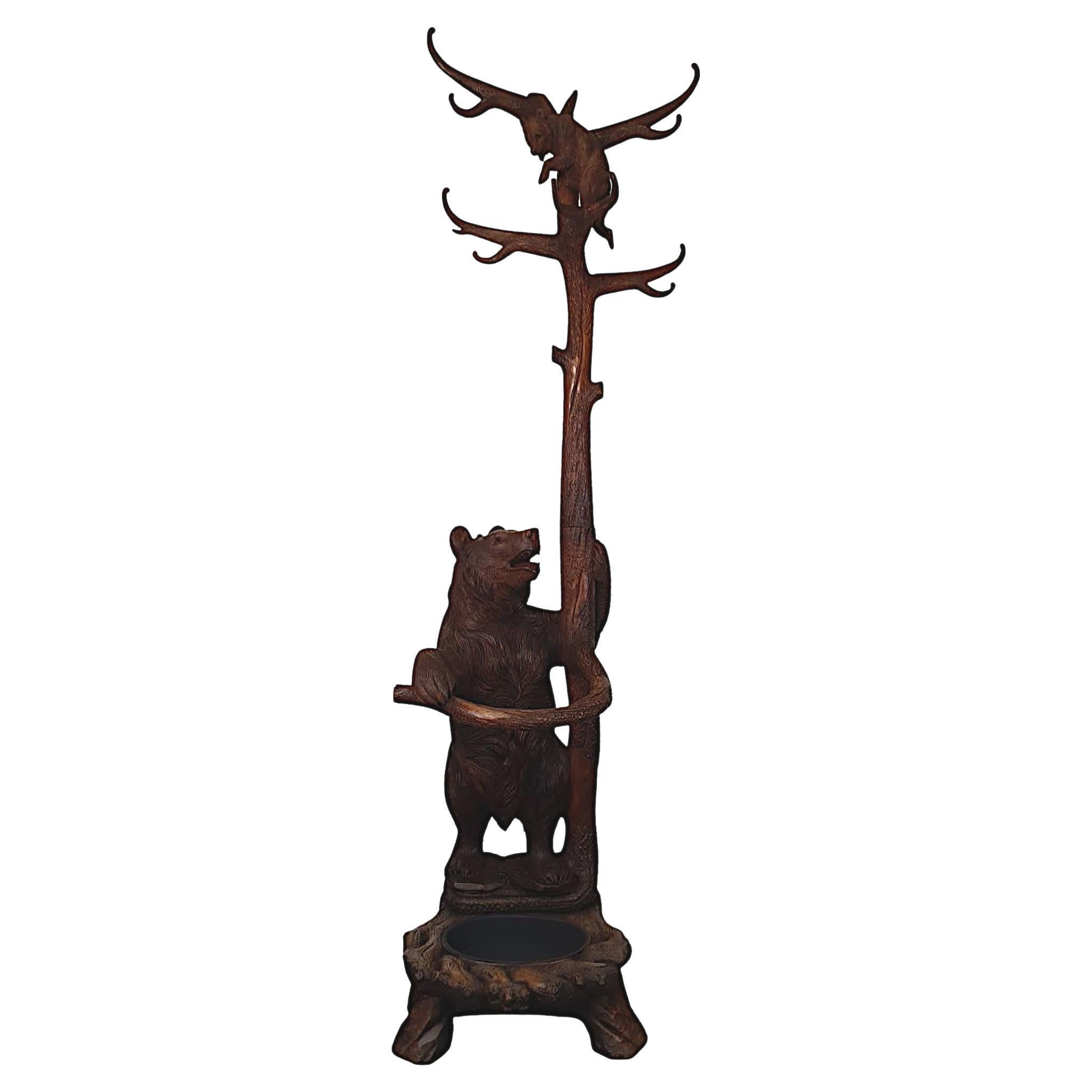 Very Rare 19th Century Carved Black Forest Bear Coat or Stick Stand