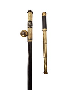 A Very Rare 19th Century Gadget Walking Cane with Brass Telescope