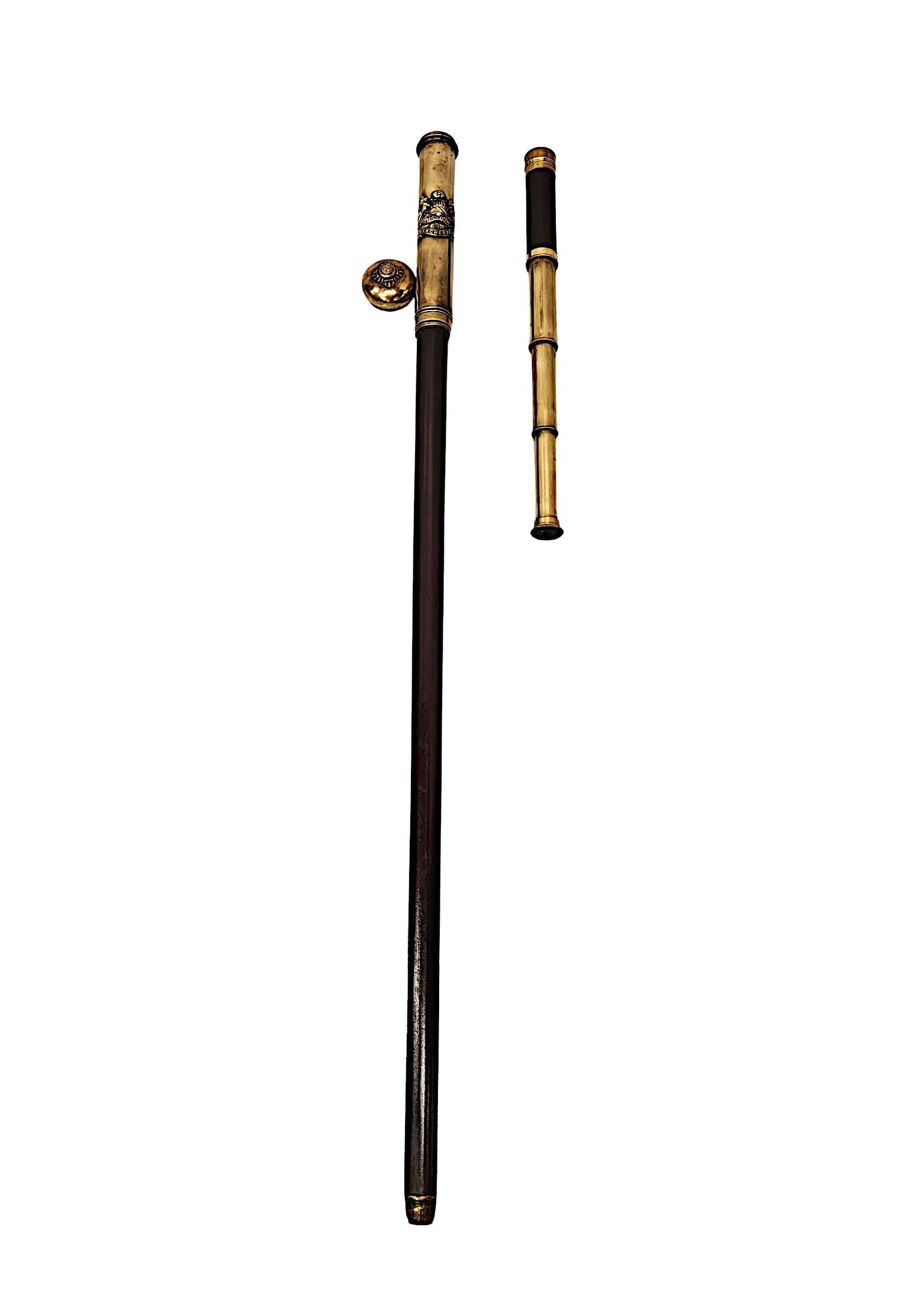 Rarísimo bastón artilugio del siglo XIX con telescopio de latón en venta 1