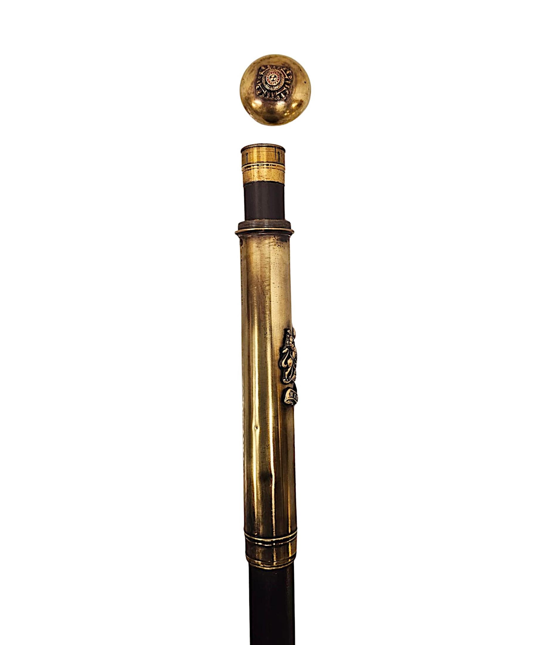 Rarísimo bastón artilugio del siglo XIX con telescopio de latón en venta 3