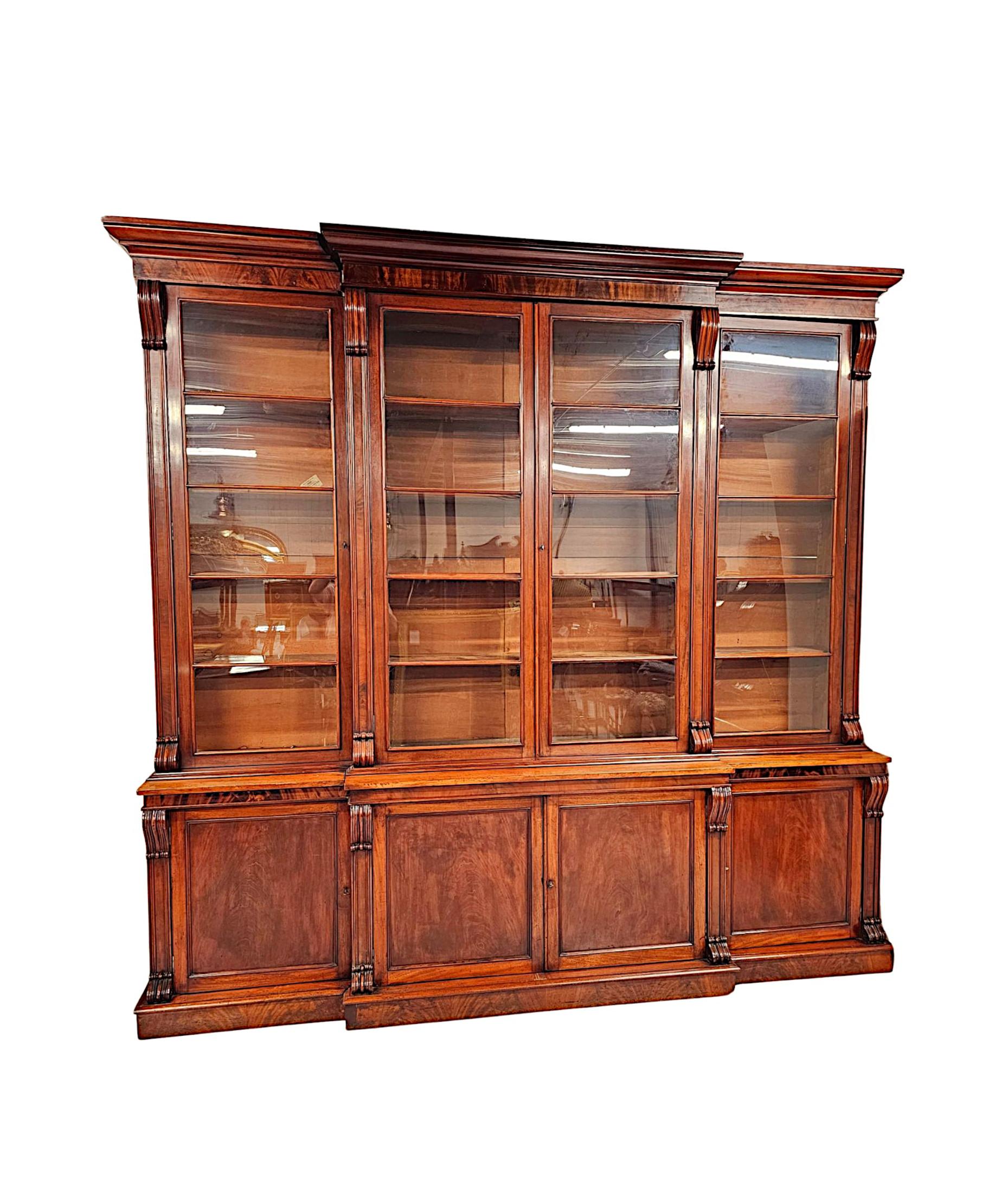 A Very Rare 19th Century Irish Breakfront Bookcase Labelled 'Strahan of Dublin' For Sale 1