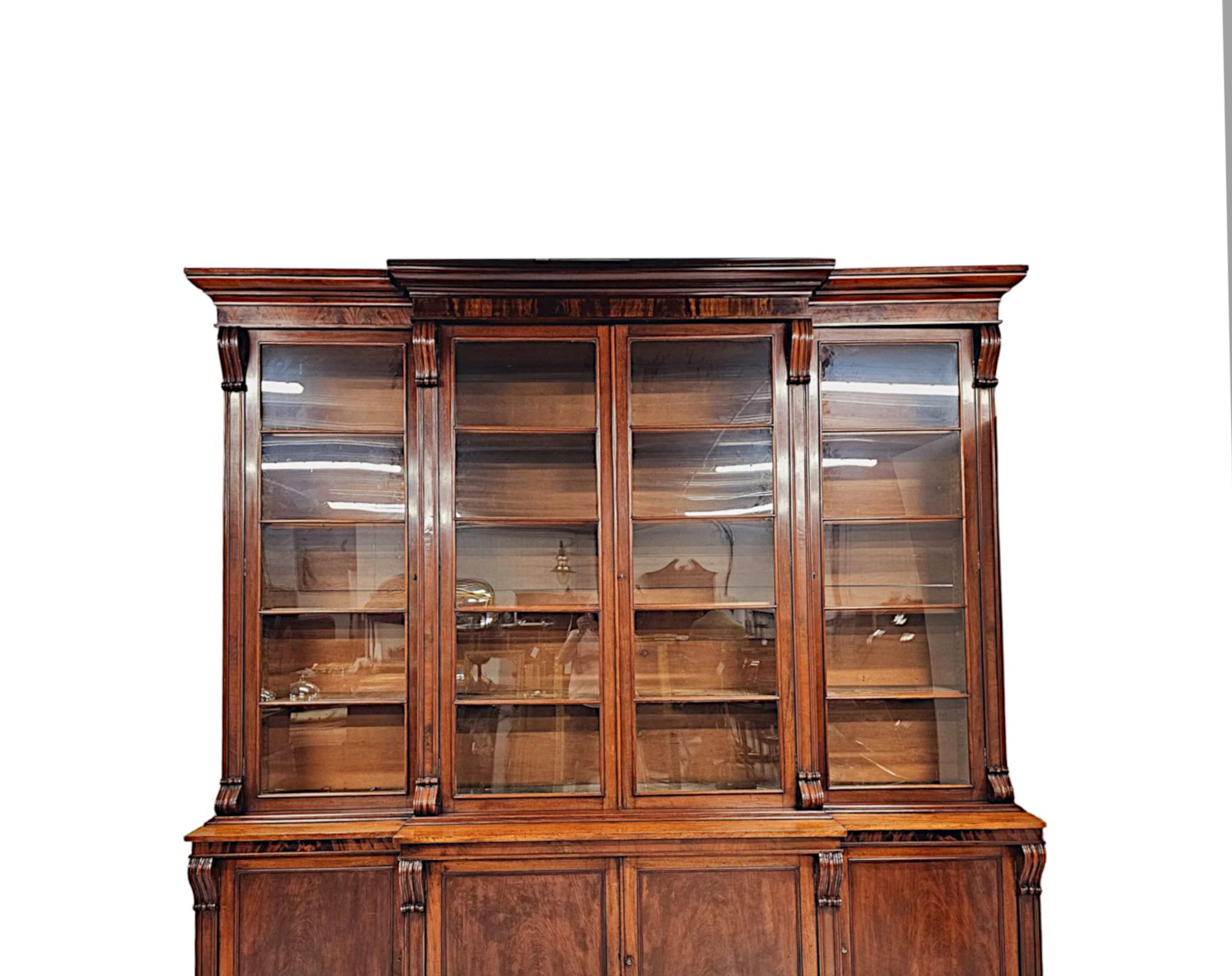 A Very Rare 19th Century Irish Breakfront Bookcase Labelled 'Strahan of Dublin' For Sale 2