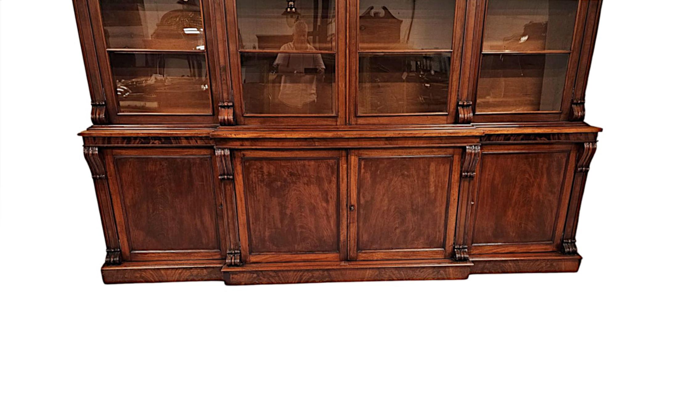 A Very Rare 19th Century Irish Breakfront Bookcase Labelled 'Strahan of Dublin' For Sale 3