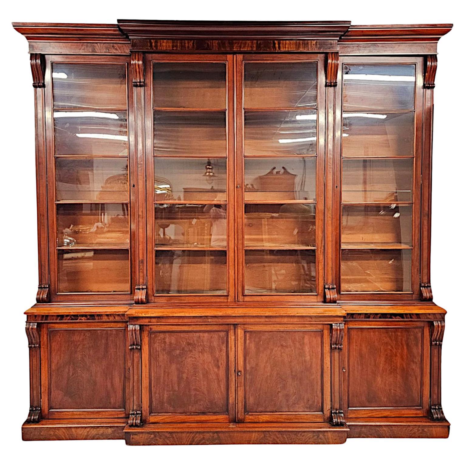 A Very Rare 19th Century Irish Breakfront Bookcase Labelled 'Strahan of Dublin' For Sale