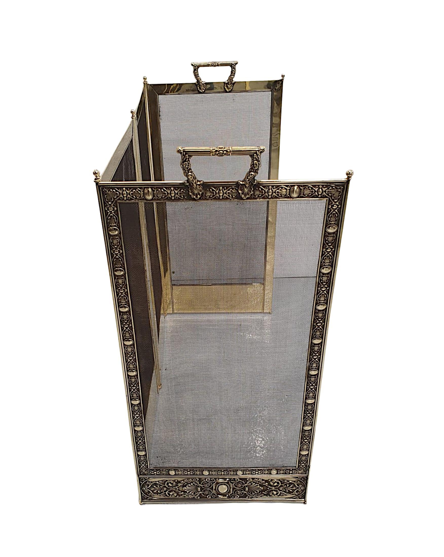 A Very Rare 19th Century Large Polished Brass Four Panel Folding Firescreen In Good Condition In Dublin, IE